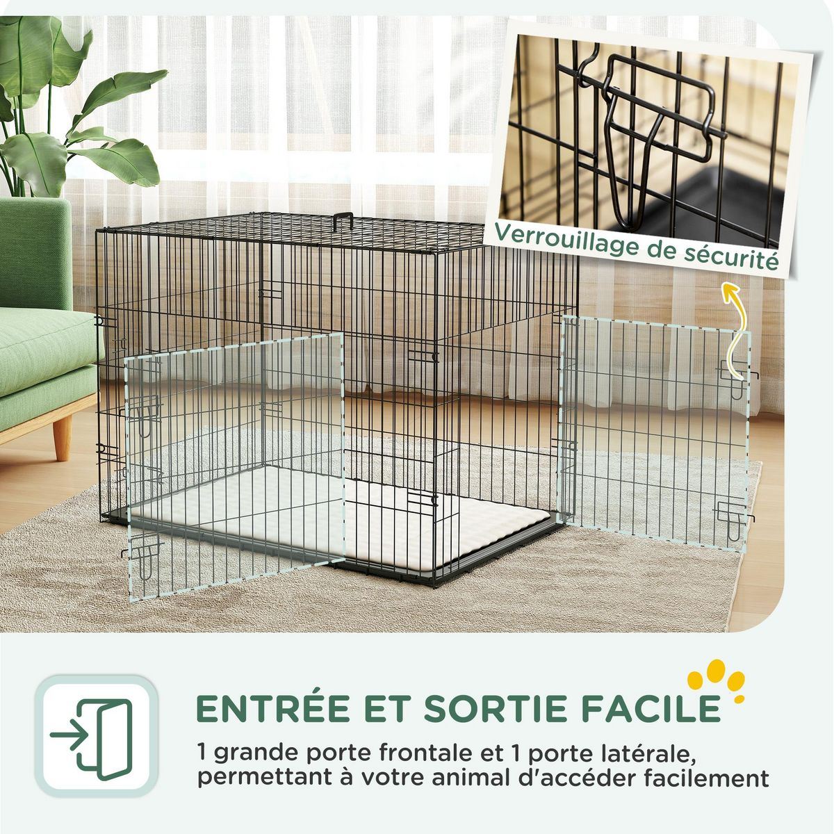 PAWHUT Cage caisse de transport pliable pour chien 91 x 62 x 68 cm avec coussin