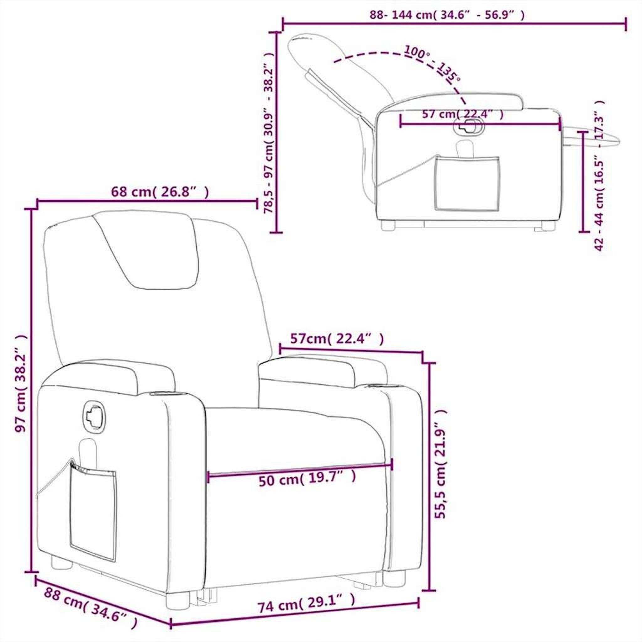 Voir la diapositive 6 : VIDAXL Fauteuil inclinable de massage Rouge bordeaux Tissu