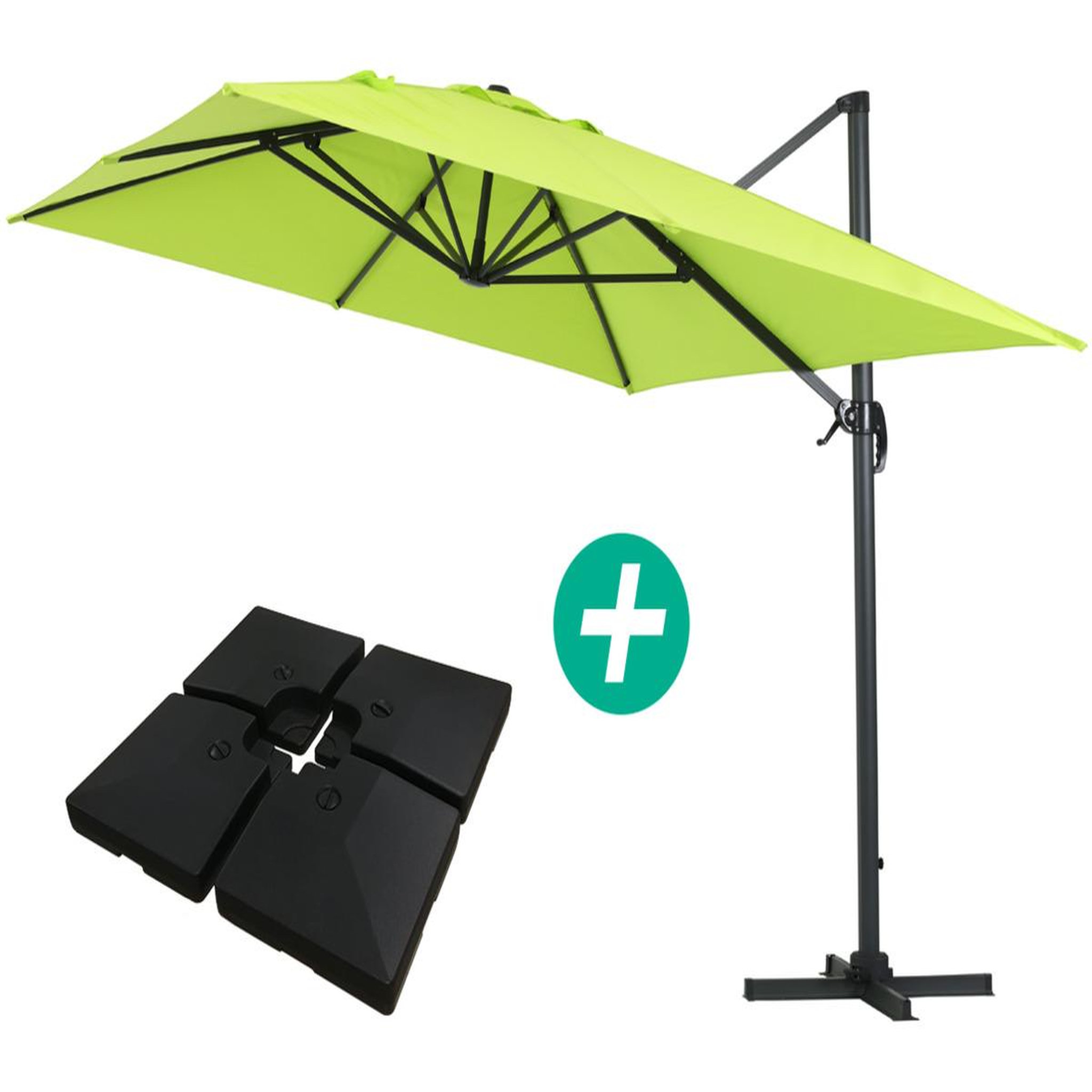 Voir la diapositive 1 : Habitat et Jardin Parasol jardin déporté Alu  Sun 4   - Rectangle - 3 x 4 m - Vert - Dalles à lester incluses