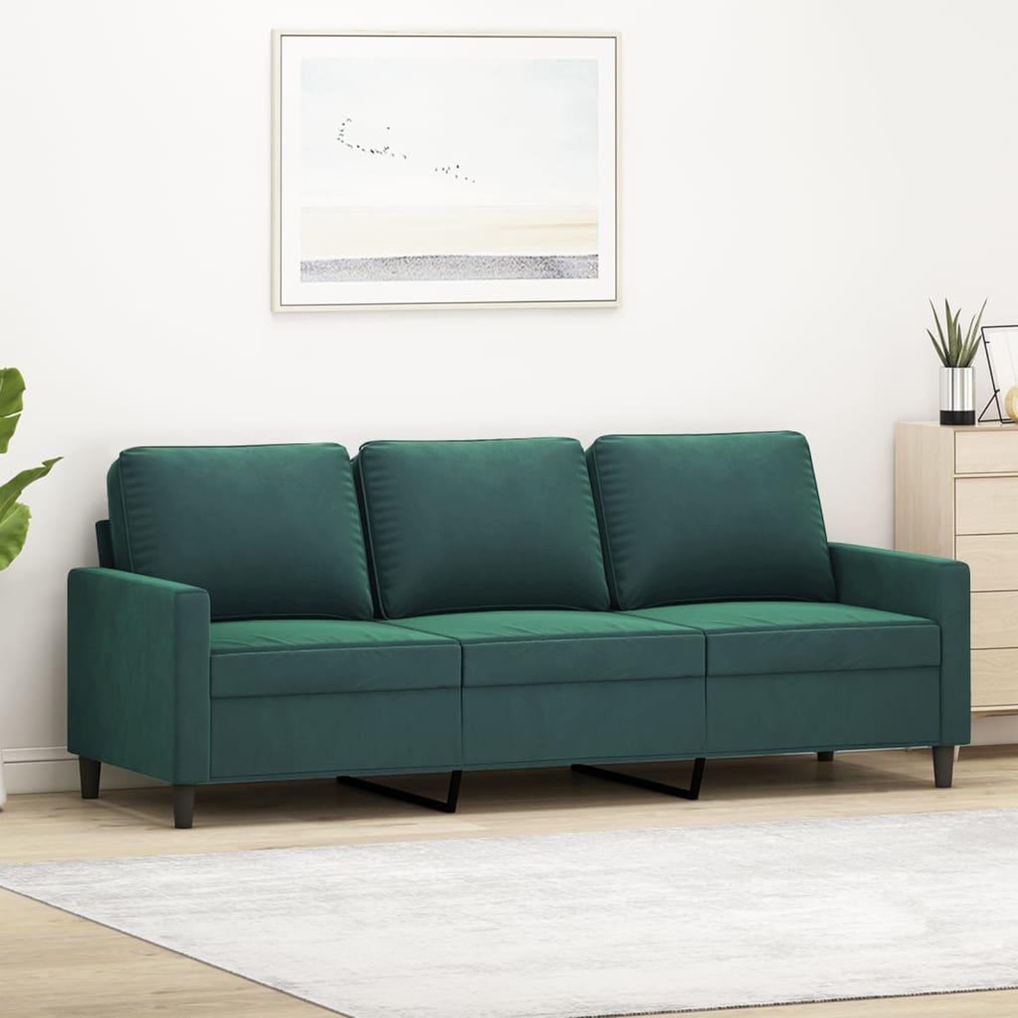 VIDAXL Canape a 3 places Vert fonce 180 cm Velours