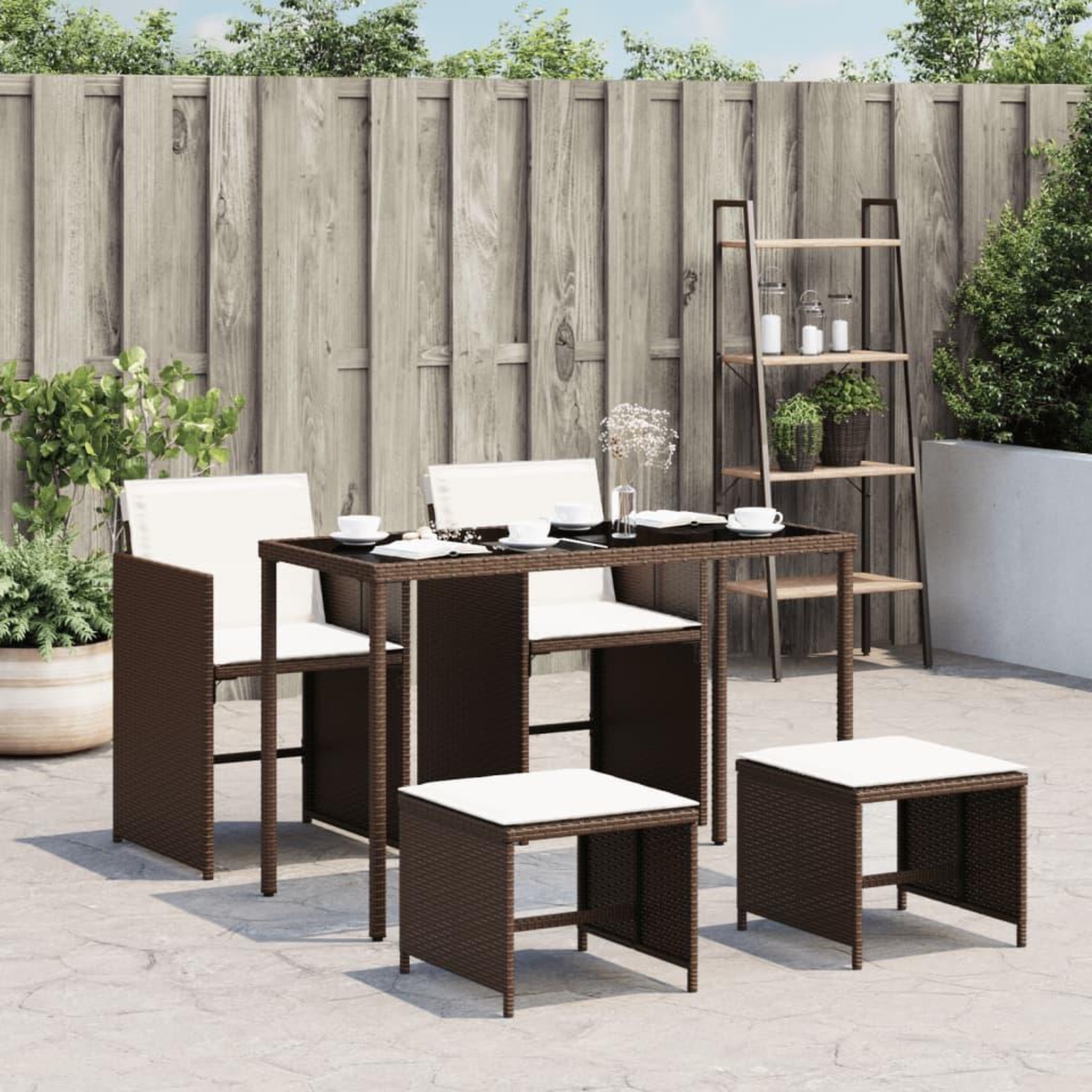 VIDAXL Ensemble a manger de jardin 5 pcs et coussins marron poly rotin