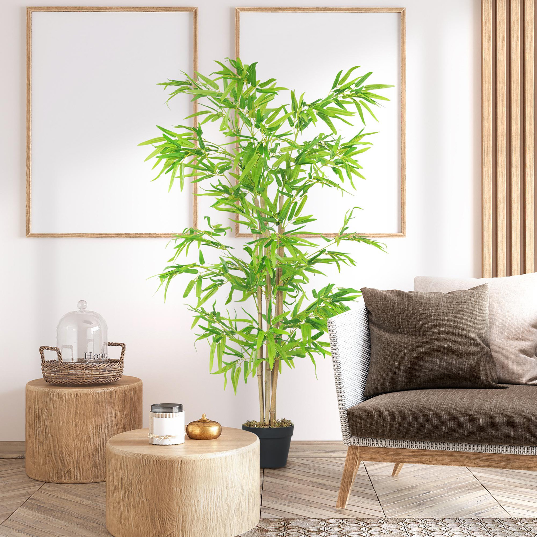 Voir la diapositive 4 : OUTSUNNY Bambou Artificiel Hauteur 1,5 m 644 Feuilles denses réalistes Pot Inclus Noir avec Lichen Vert