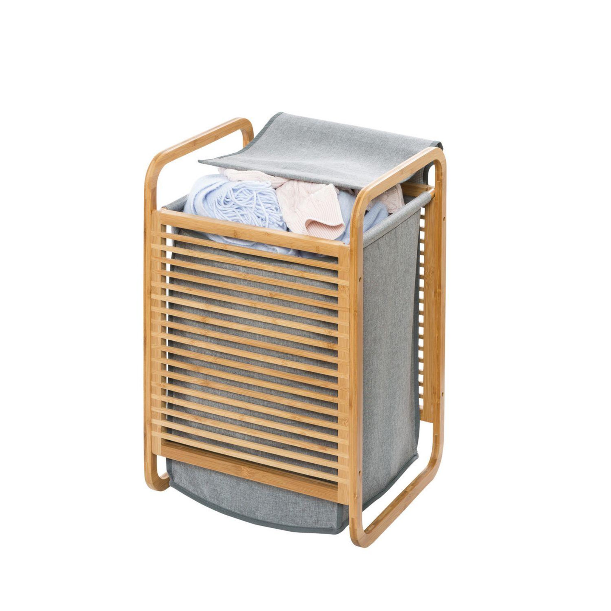 Voir la diapositive 2 : Wenko Panier à linge en bambou bahari - 40 x h. 60 cm - gris