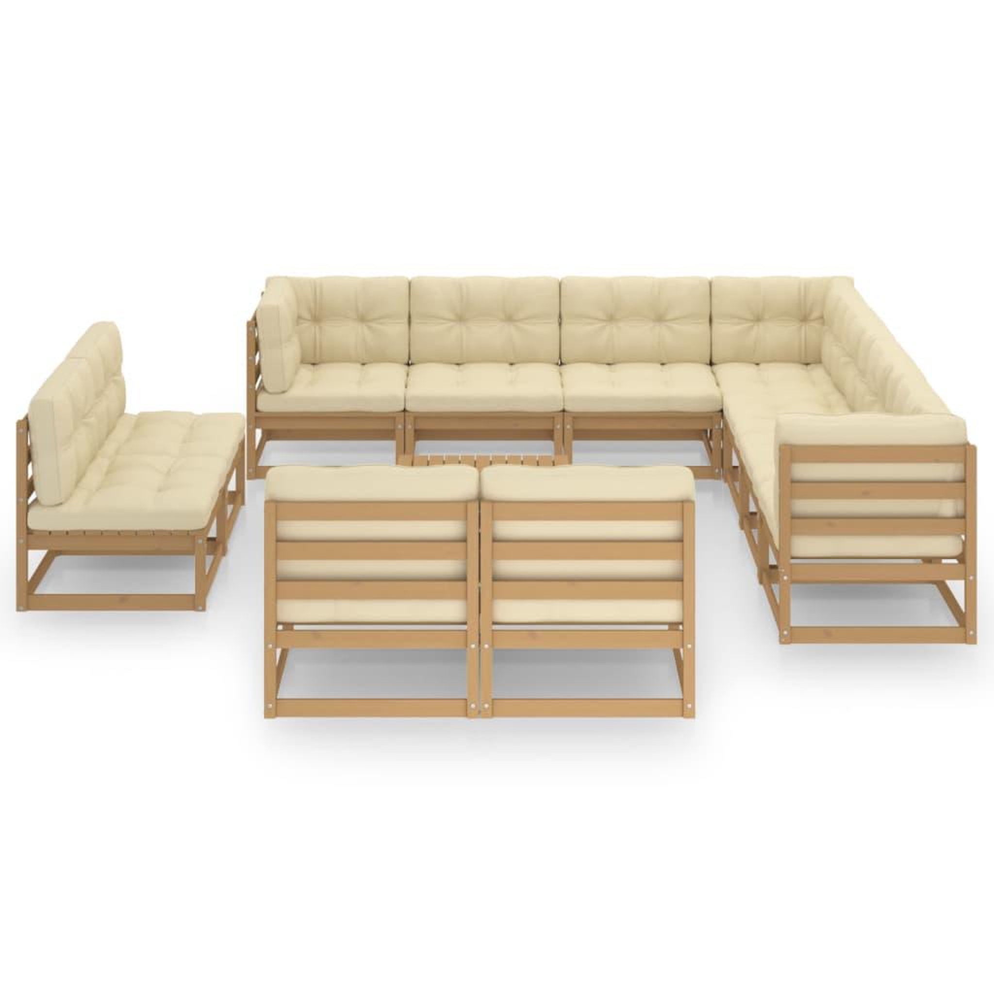 Voir la diapositive 2 : VIDAXL Salon de jardin 12 pcs avec coussins marron miel bois de pin