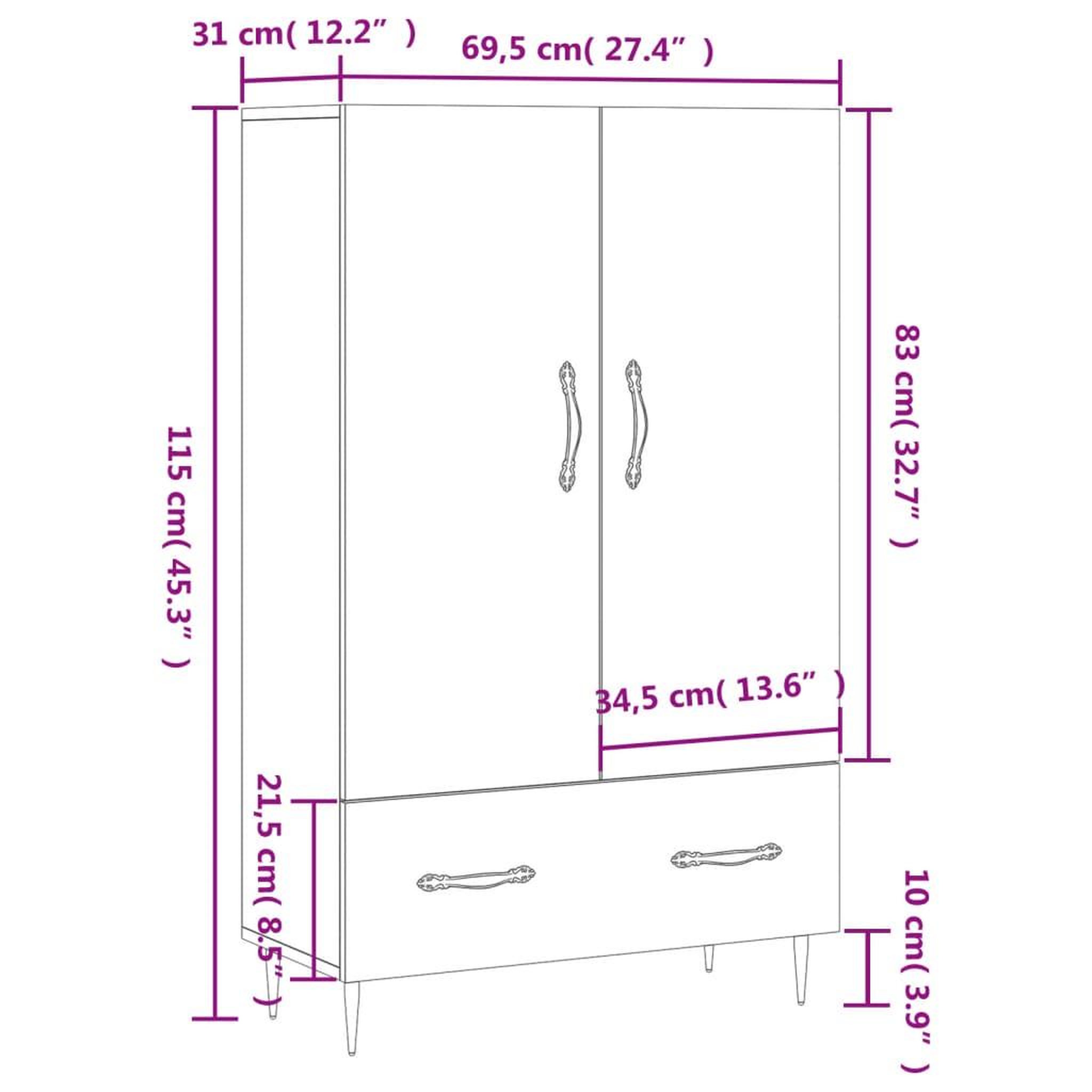 Voir la diapositive 6 : VIDAXL Buffet haut gris beton 69,5x31x115 cm bois d'ingenierie