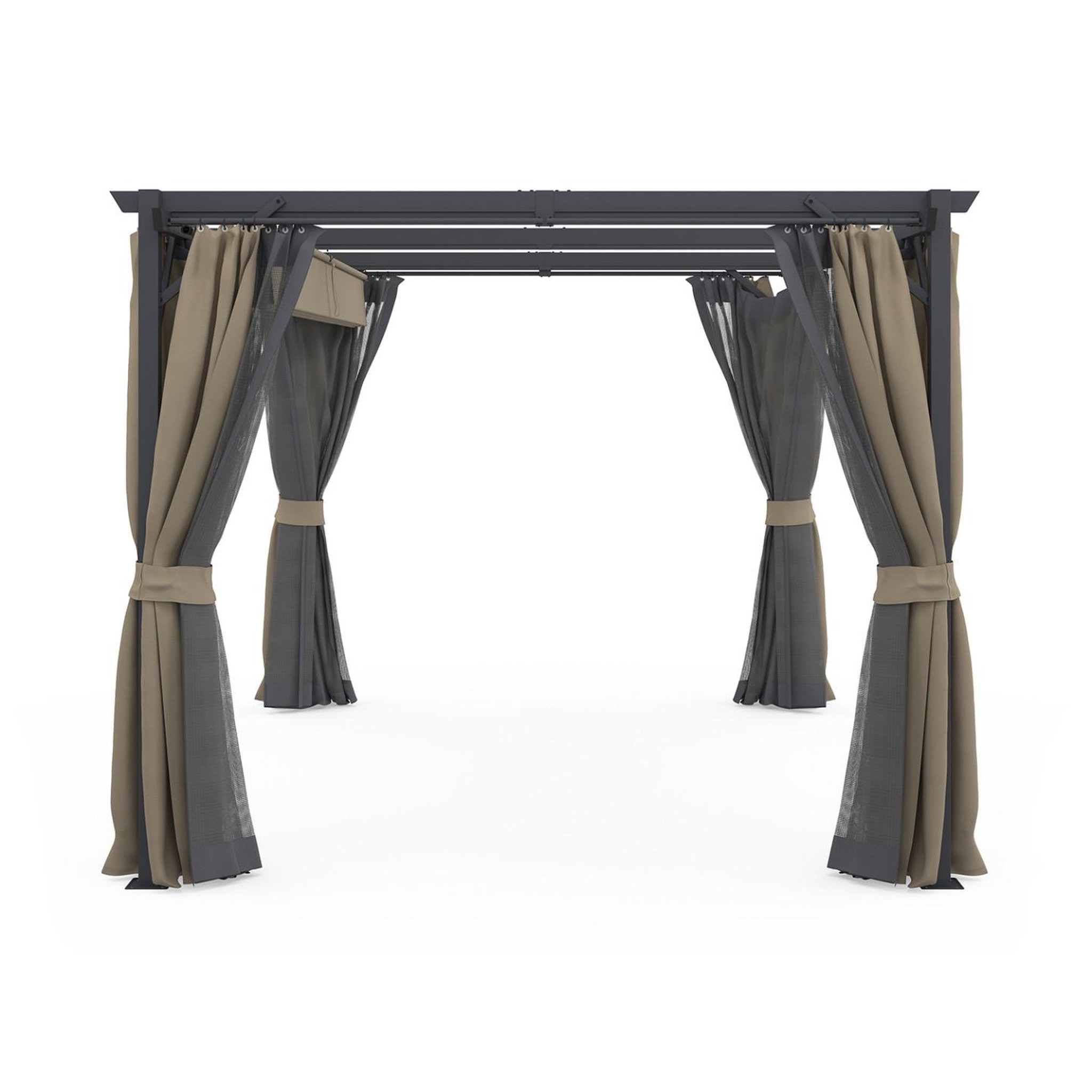Voir la diapositive 3 : ID MARKET Pergola édition intégrale moustiquaire toit rétractable 3x4 m et 4 rideaux taupe