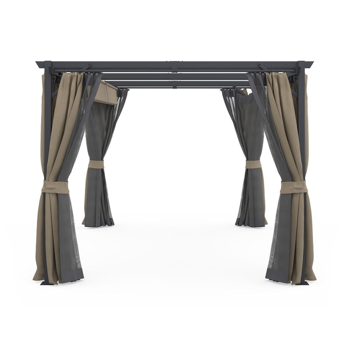 ID MARKET Pergola édition intégrale moustiquaire toit rétractable 3x4 M et 4 rideaux taupe
