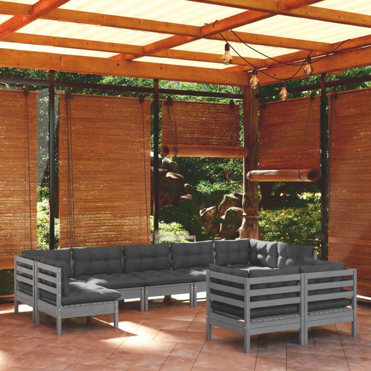 VIDAXL Salon de jardin 9 pcs avec coussins Gris Bois de pin massif