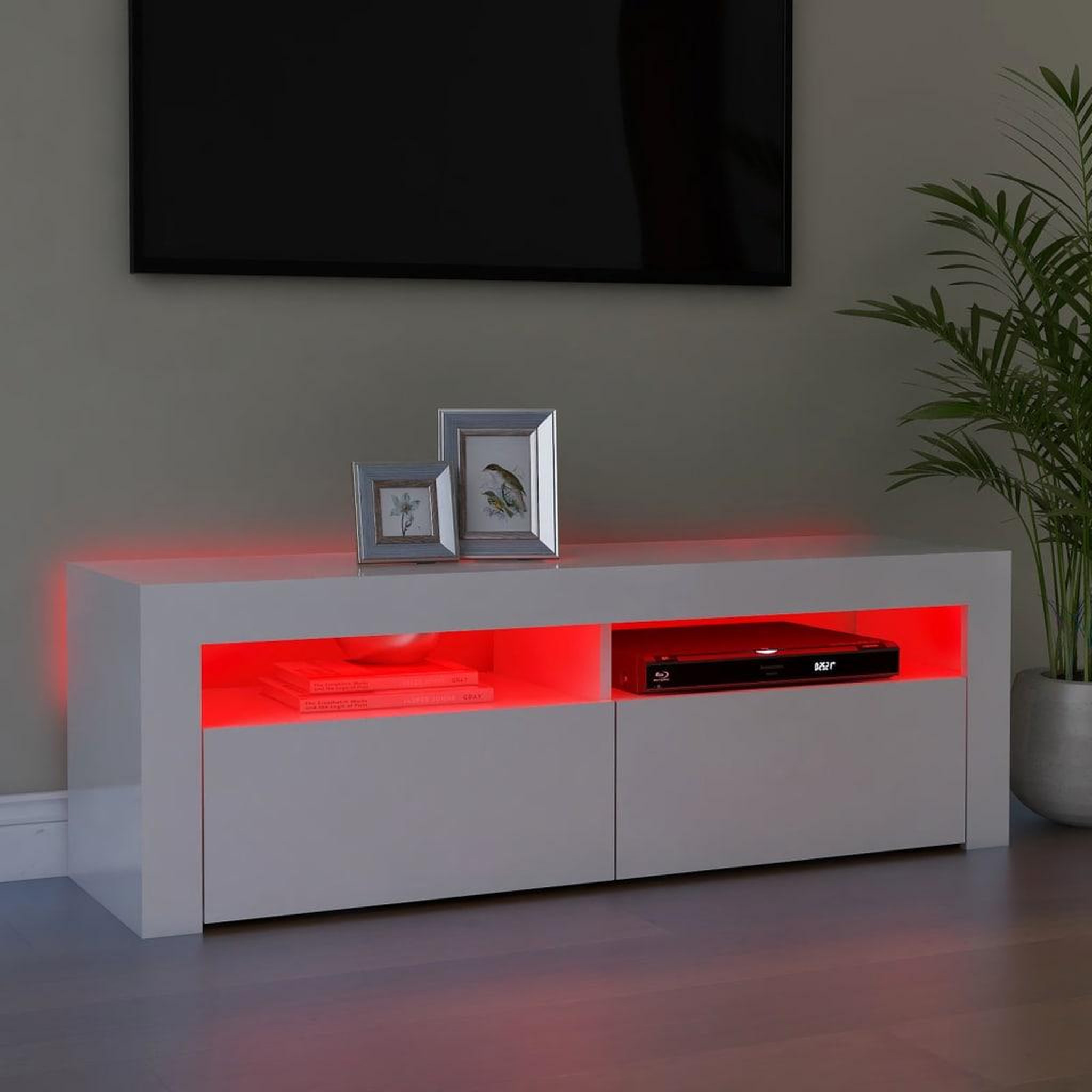 Voir la diapositive 5 : VIDAXL Meuble TV avec lumieres LED blanc brillant 120x35x40 cm