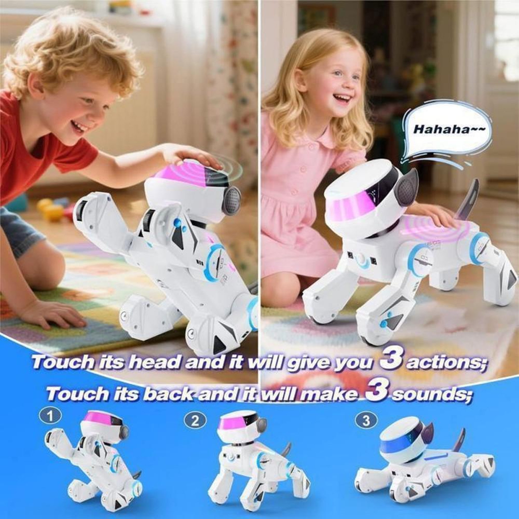 Voir la diapositive 6 : Chien robot télécommandé programmable, 17 fonctions, LED multicolores RGB, musique, Bluetooth et réactions tactiles