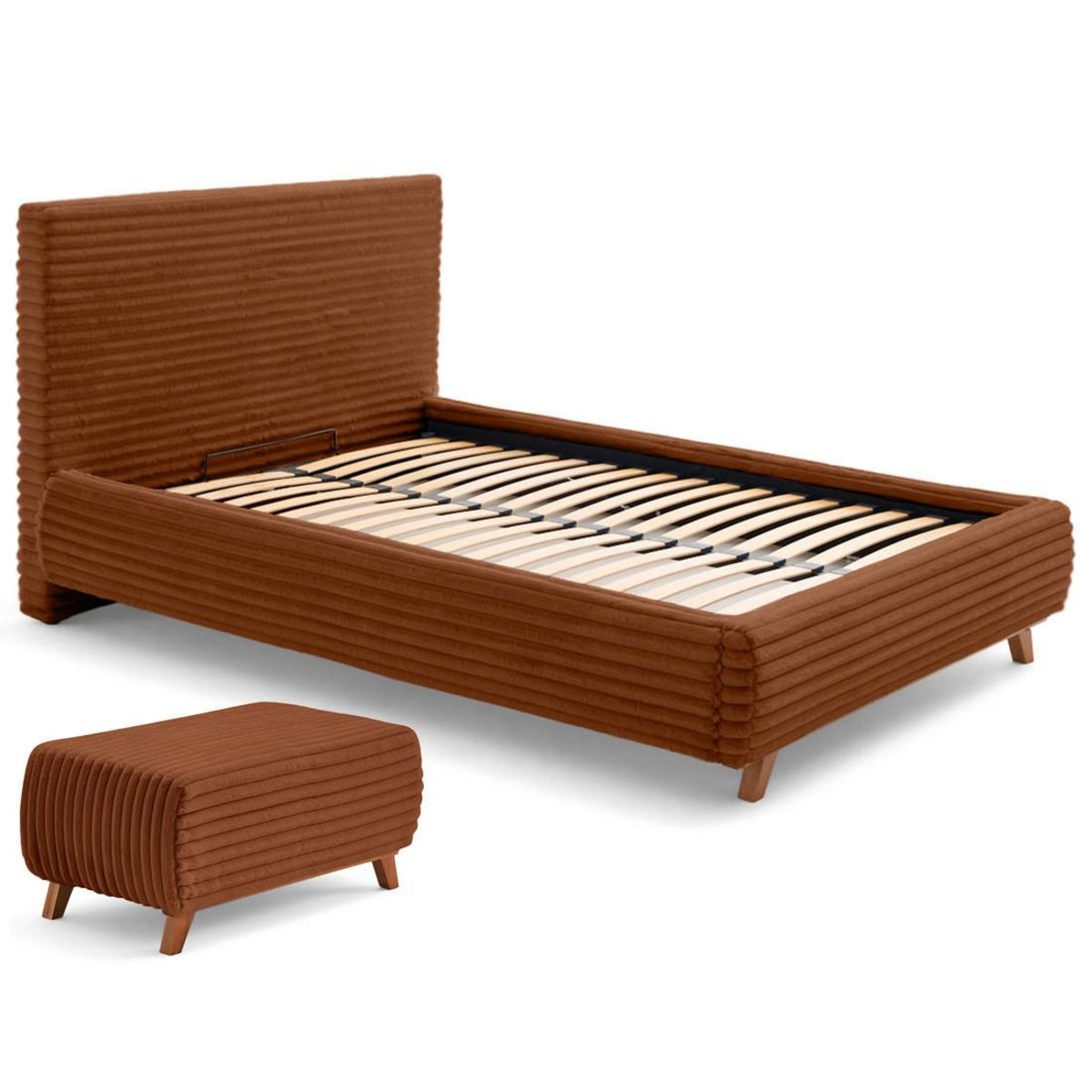 BEST MOBILIER Cristal - lit coffre avec bout de lit - 180x200 - sommier inclus - fausse fourrure côtelée