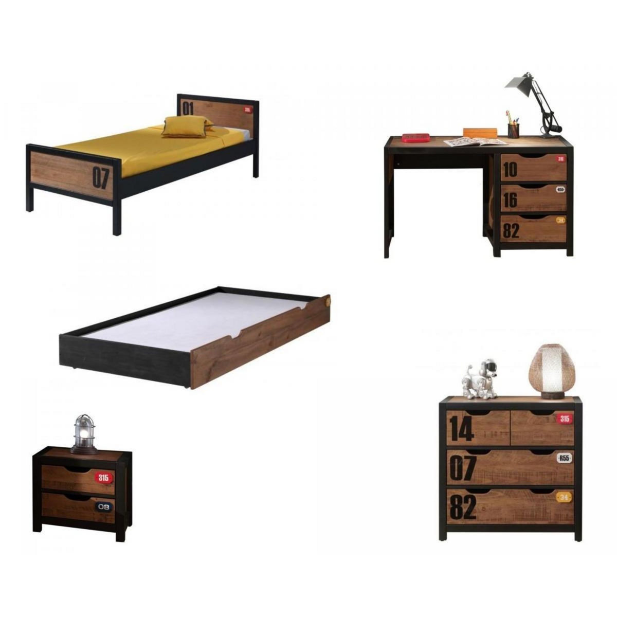 Vipack Ensemble de Meubles Alex : Lit Gigogne, Bureau et Rangement Pratique