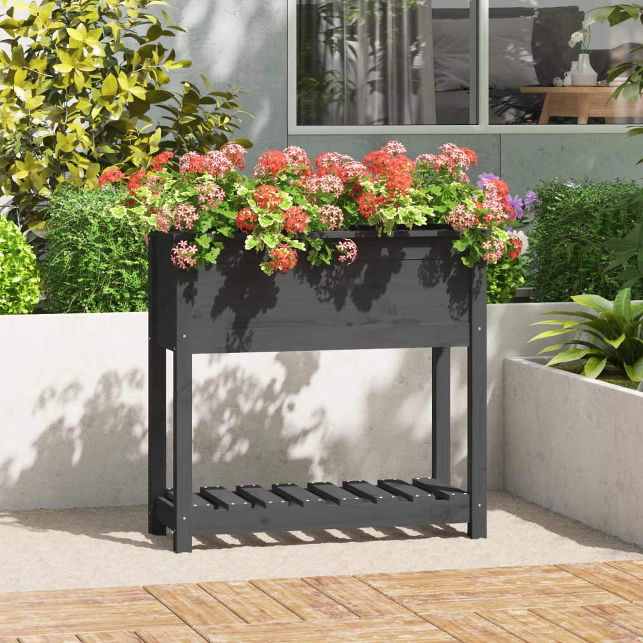 Voir la diapositive 1 : VIDAXL Jardiniere avec etagere Gris 82,5x34,5x81 cm Bois massif de pin