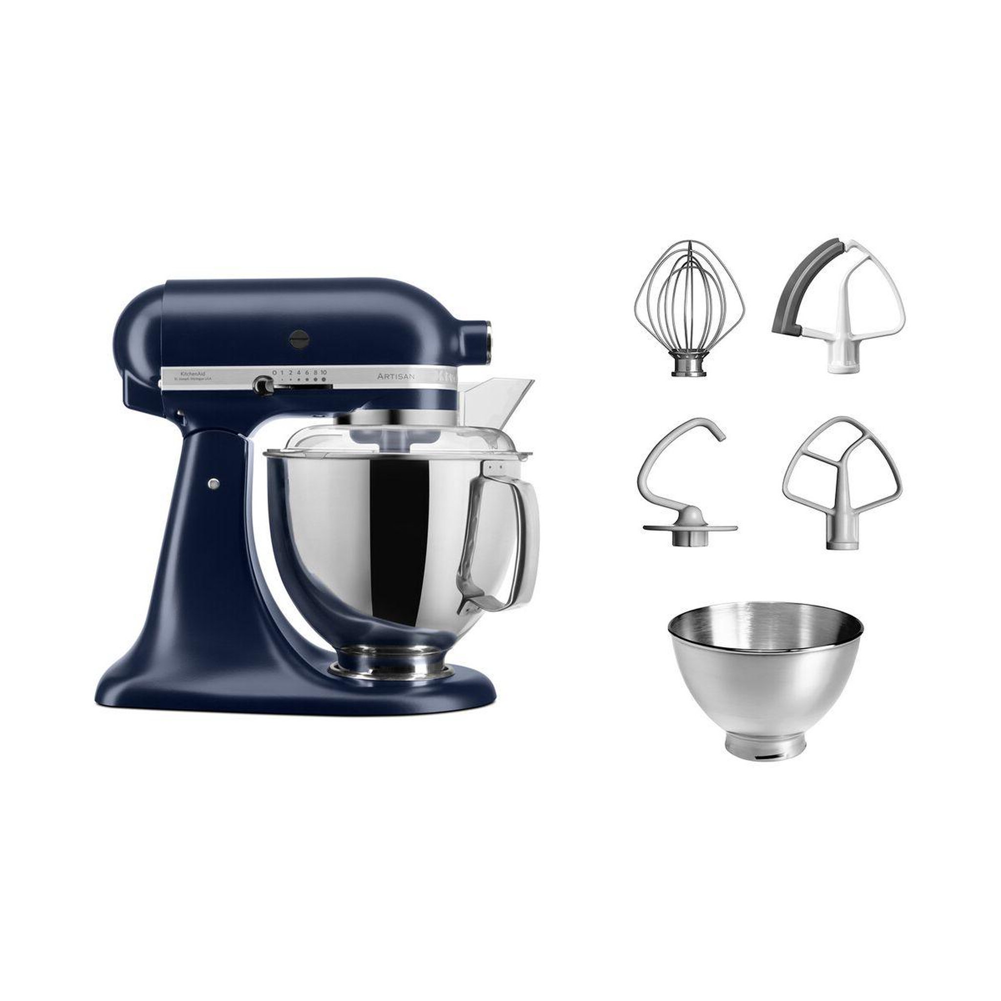 KitchenAid Robot pâtissier 5KSM175PSEIB bleu encre, 4,8 L, bol avec poignée + bol 3 L, batteur souple et couvercle