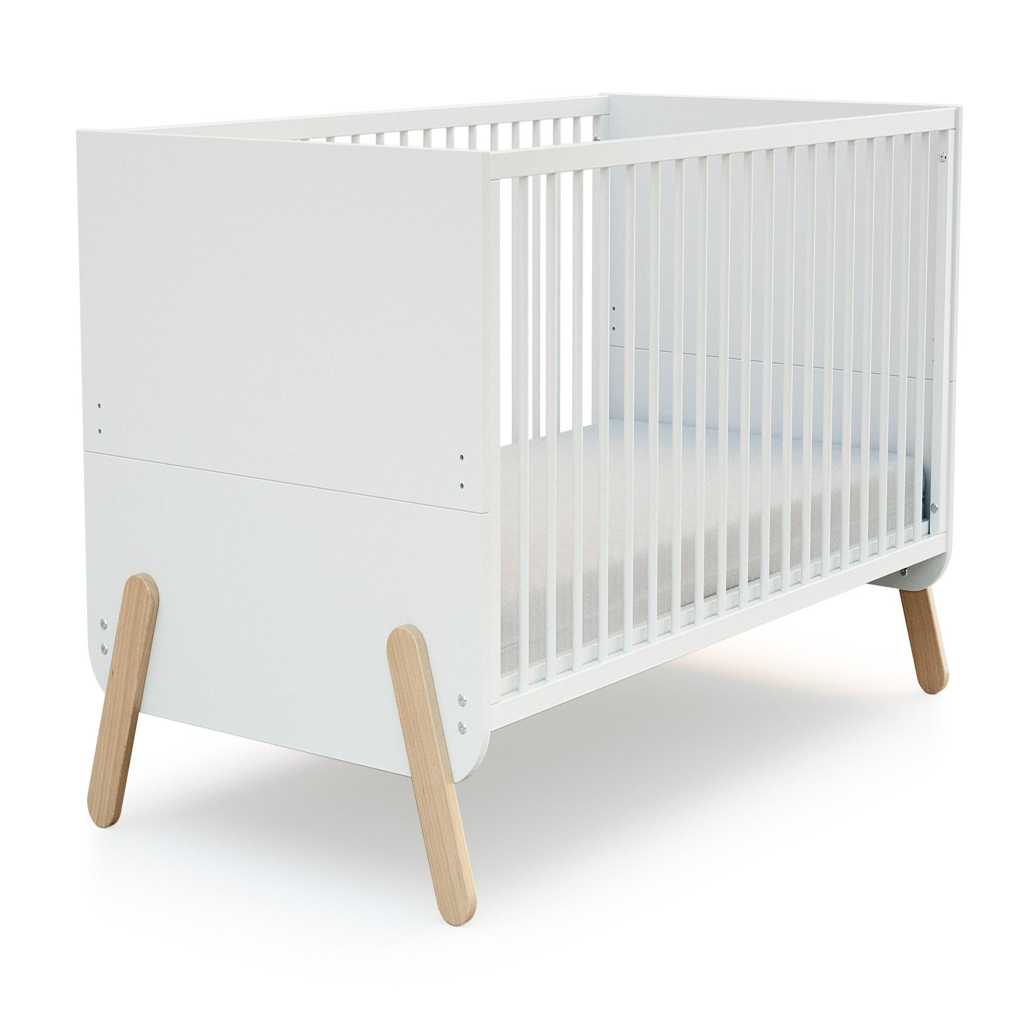Voir la diapositive 2 : AT4 Lit bébé évolutif, commode à langer et armoire blanc hêtre verni