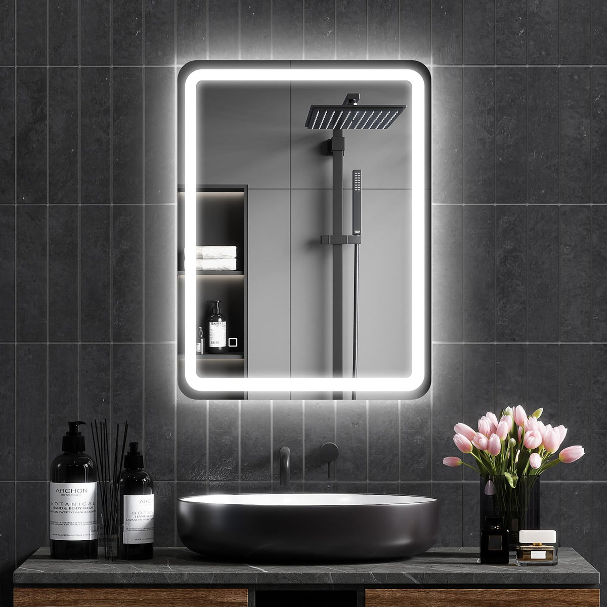 HOMCOM Miroir LED salle de bain réglable 34W antibué tactile dim. 60L x 80H cm