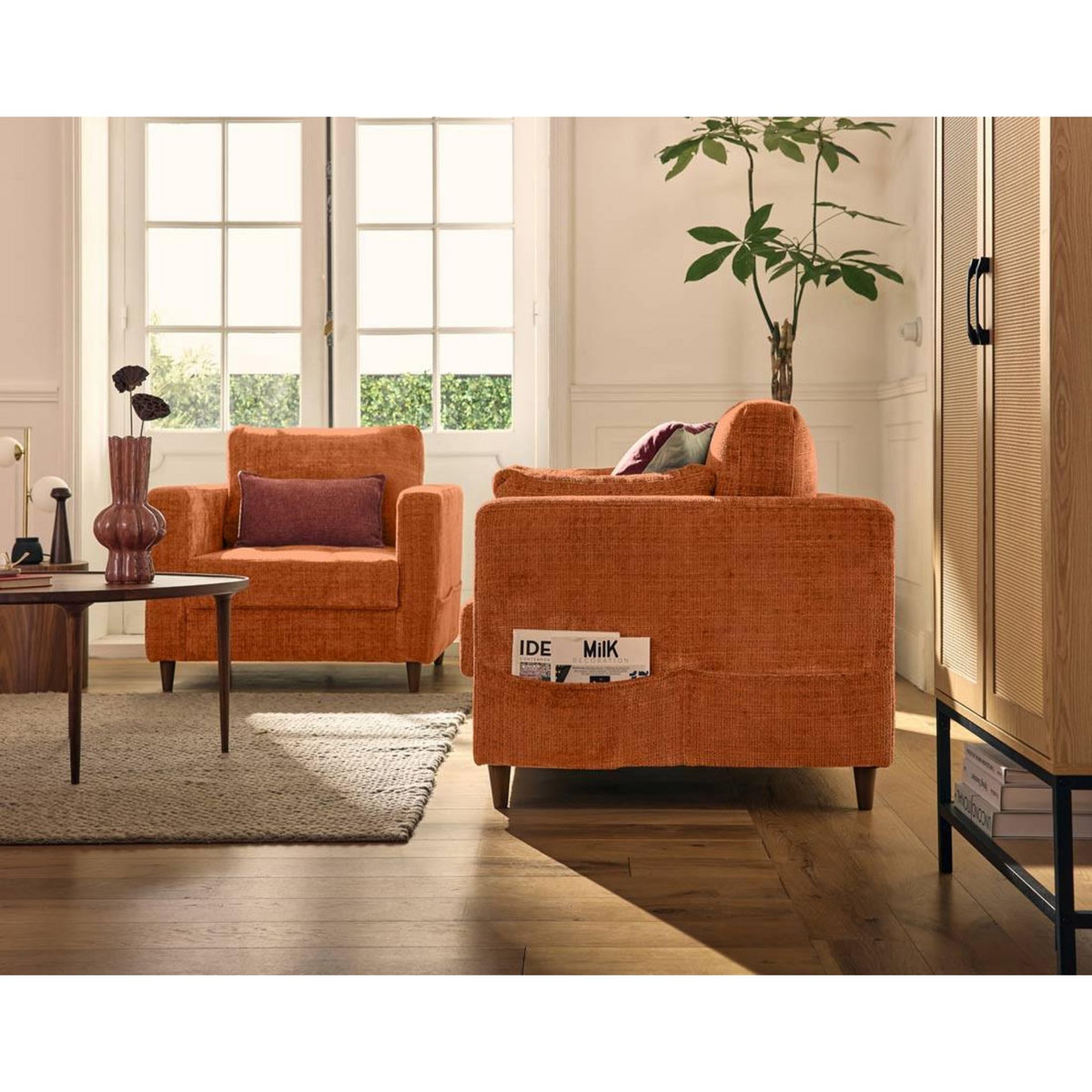 LISA DESIGN Anna - canapé droit 2 places avec poche en velours texturé