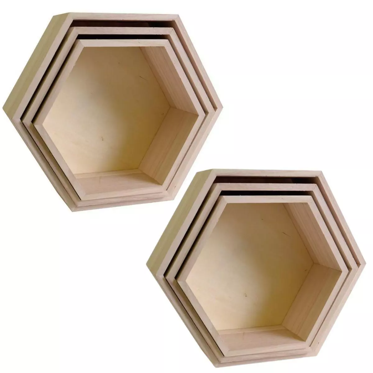 Artemio 2 blocs de 3 étagères hexagone en bois 24-30 cm