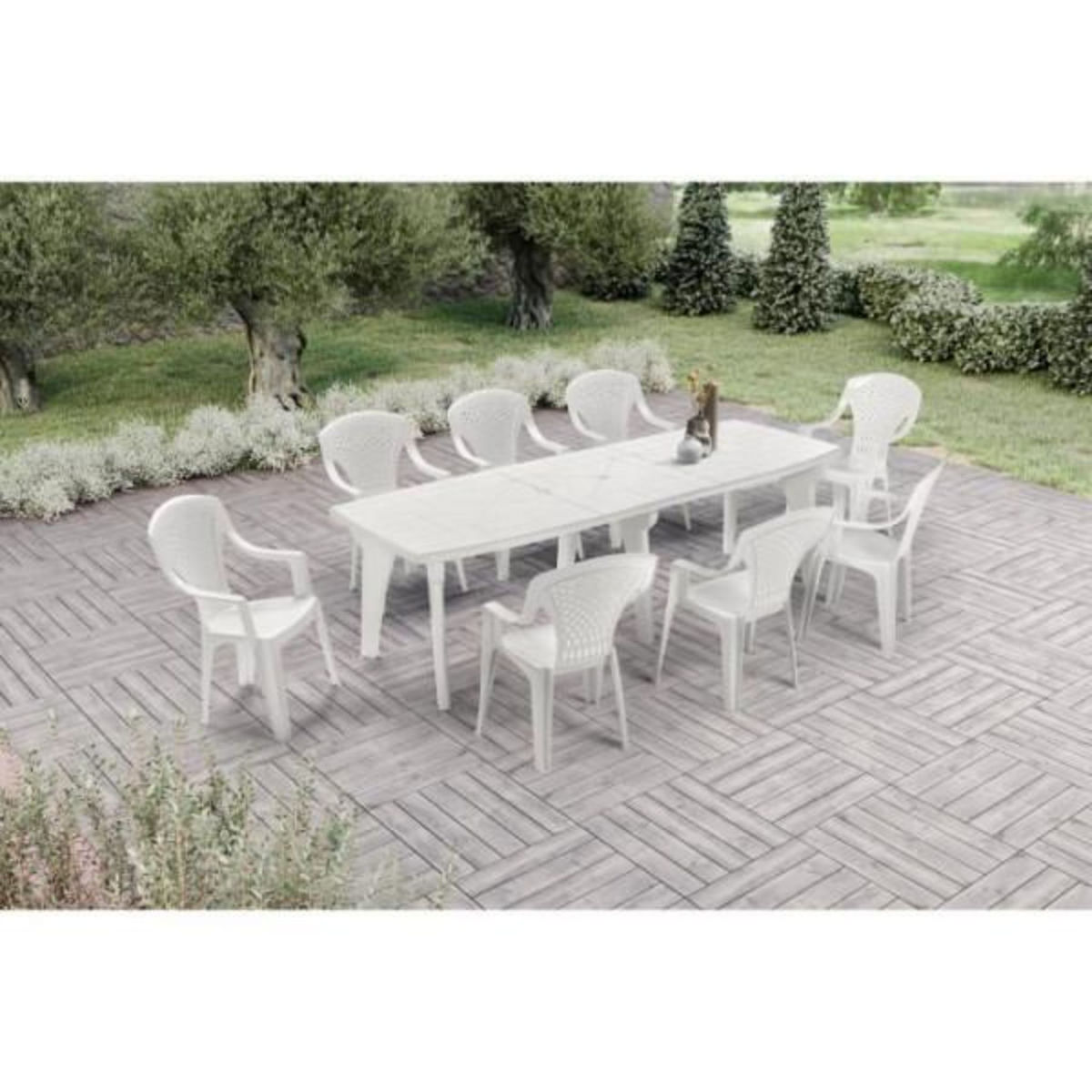 MARKET24 Lot de 4 Fauteuils de jardin monobloc empilable Capri - 56 x 58 x 90 cm - Blanc