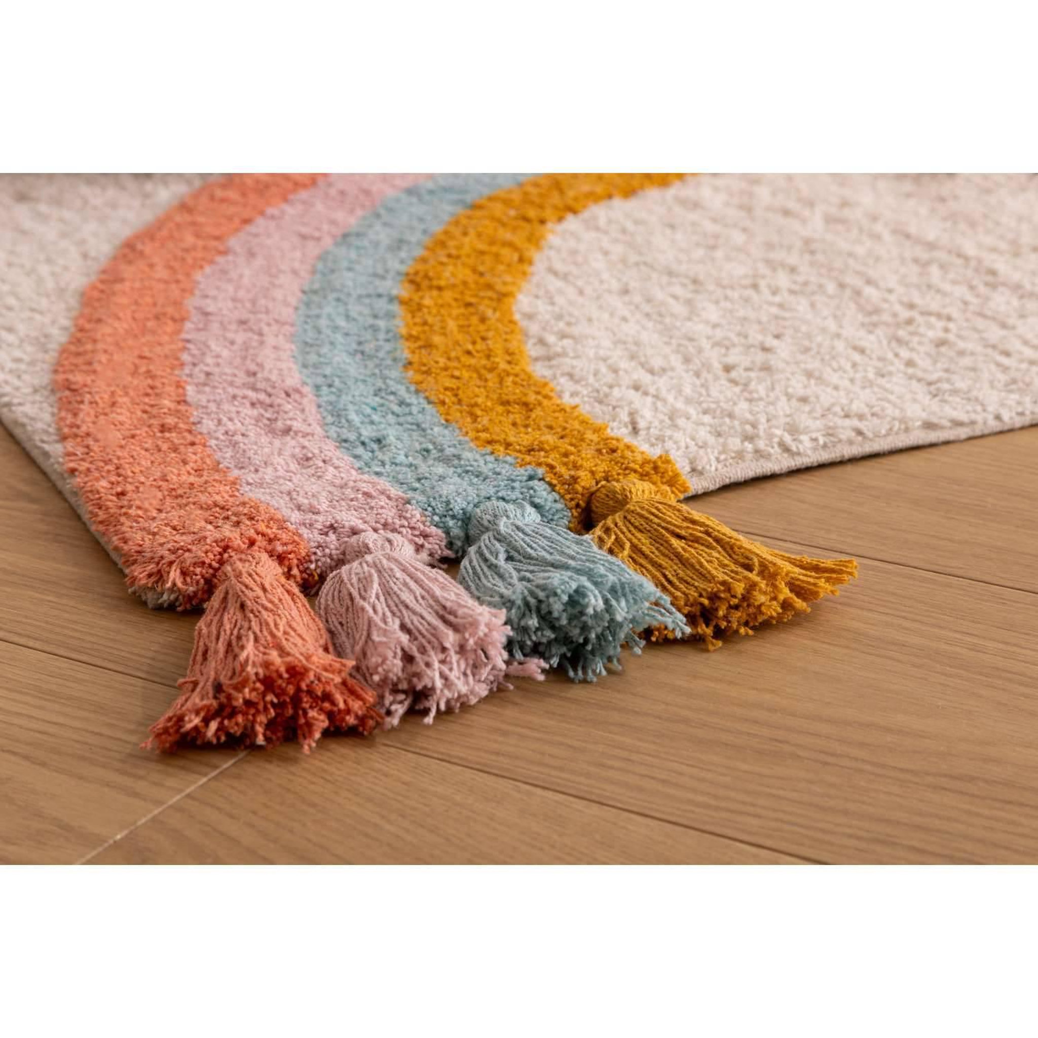Voir la diapositive 3 : Atmosphera Kids Tapis enfant rectangulaire à pompons arc en ciel - 100 x 150 cm - multicolore