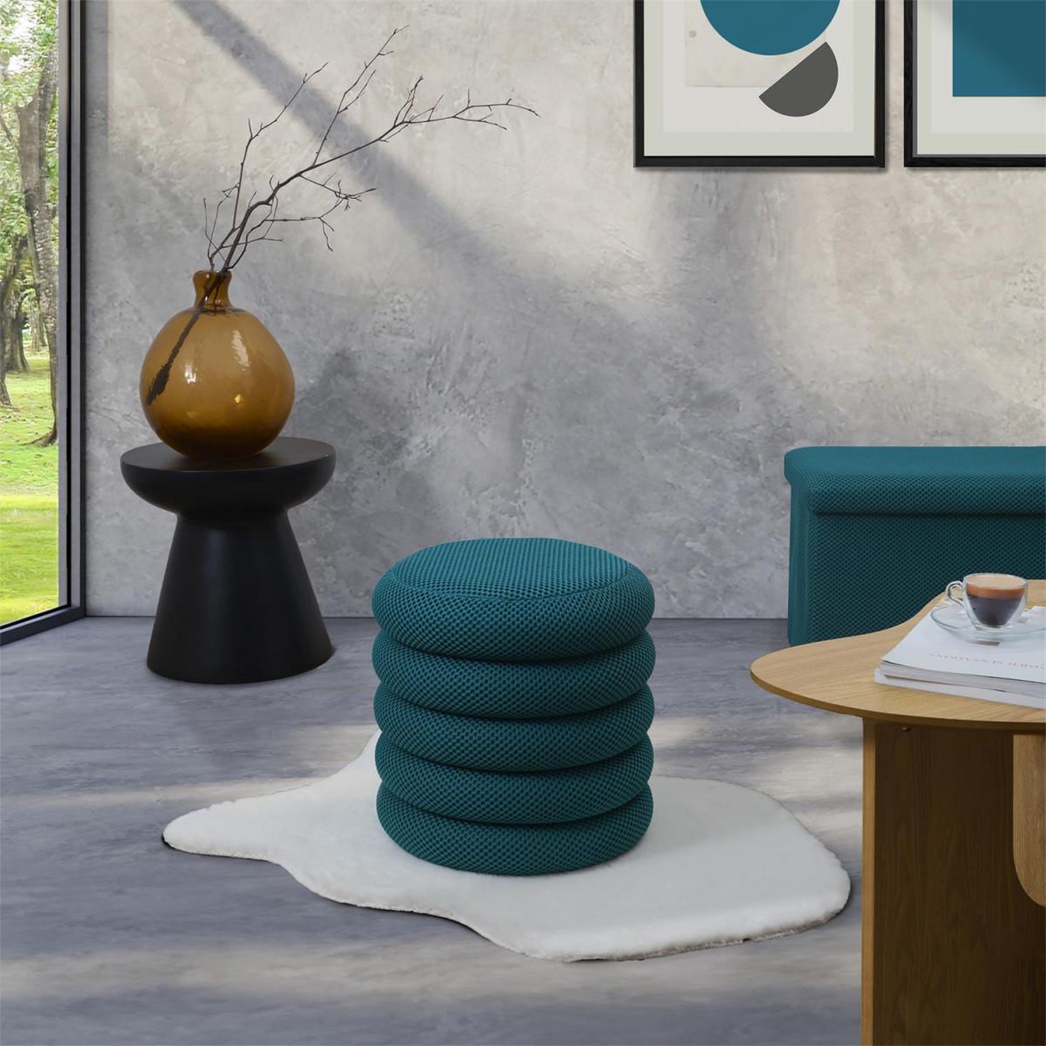 Voir la diapositive 6 : The Home Deco Factory Pouf coffre rangement  atome  42cm bleu