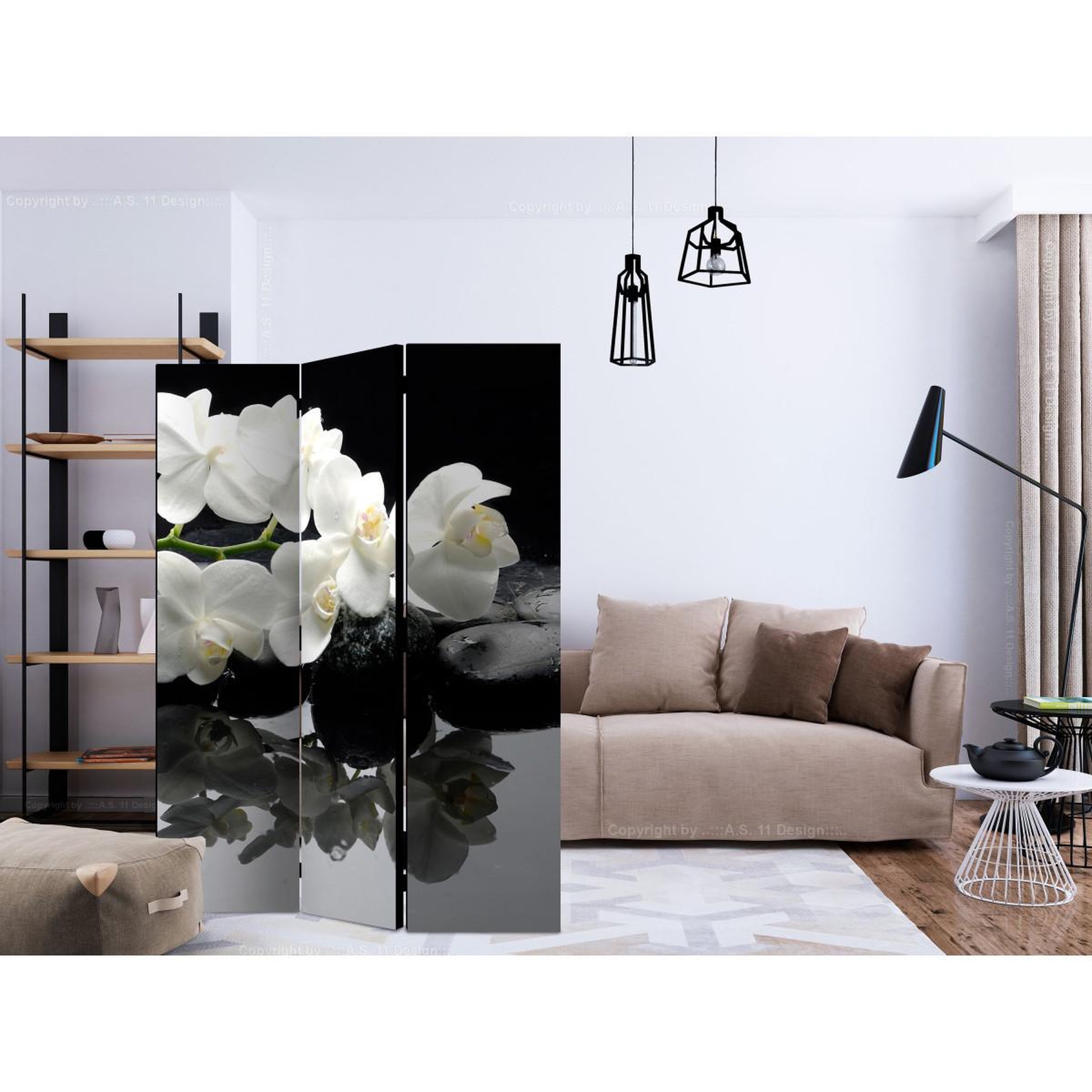Voir la diapositive 2 : Paris Prix Paravent 3 volets  spa, stones & orchid  135x172cm