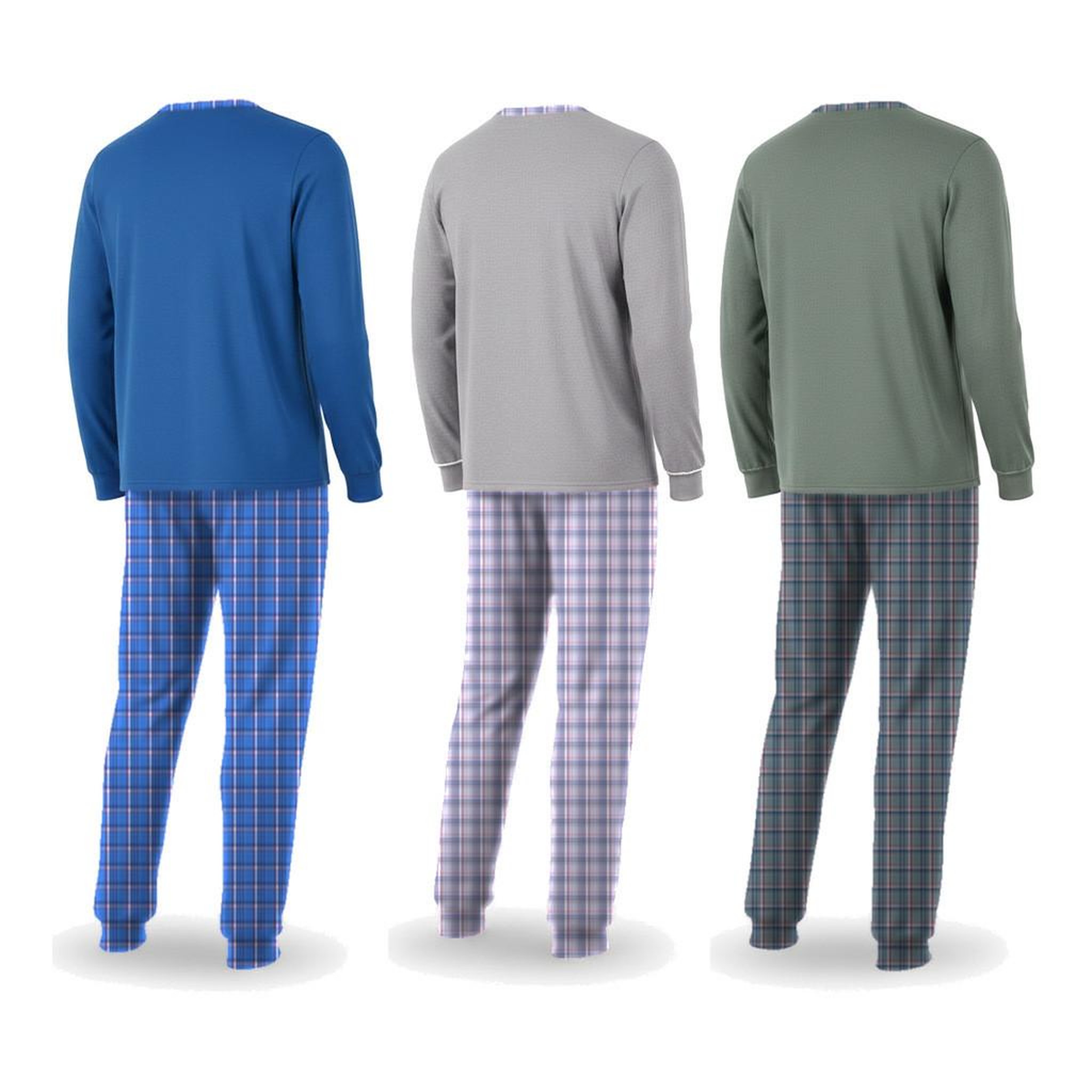 Voir la diapositive 3 : OZABI OZABI Pyjama Homme Long Pack de 3, Coton Doublé Polaire, Col Boutonné