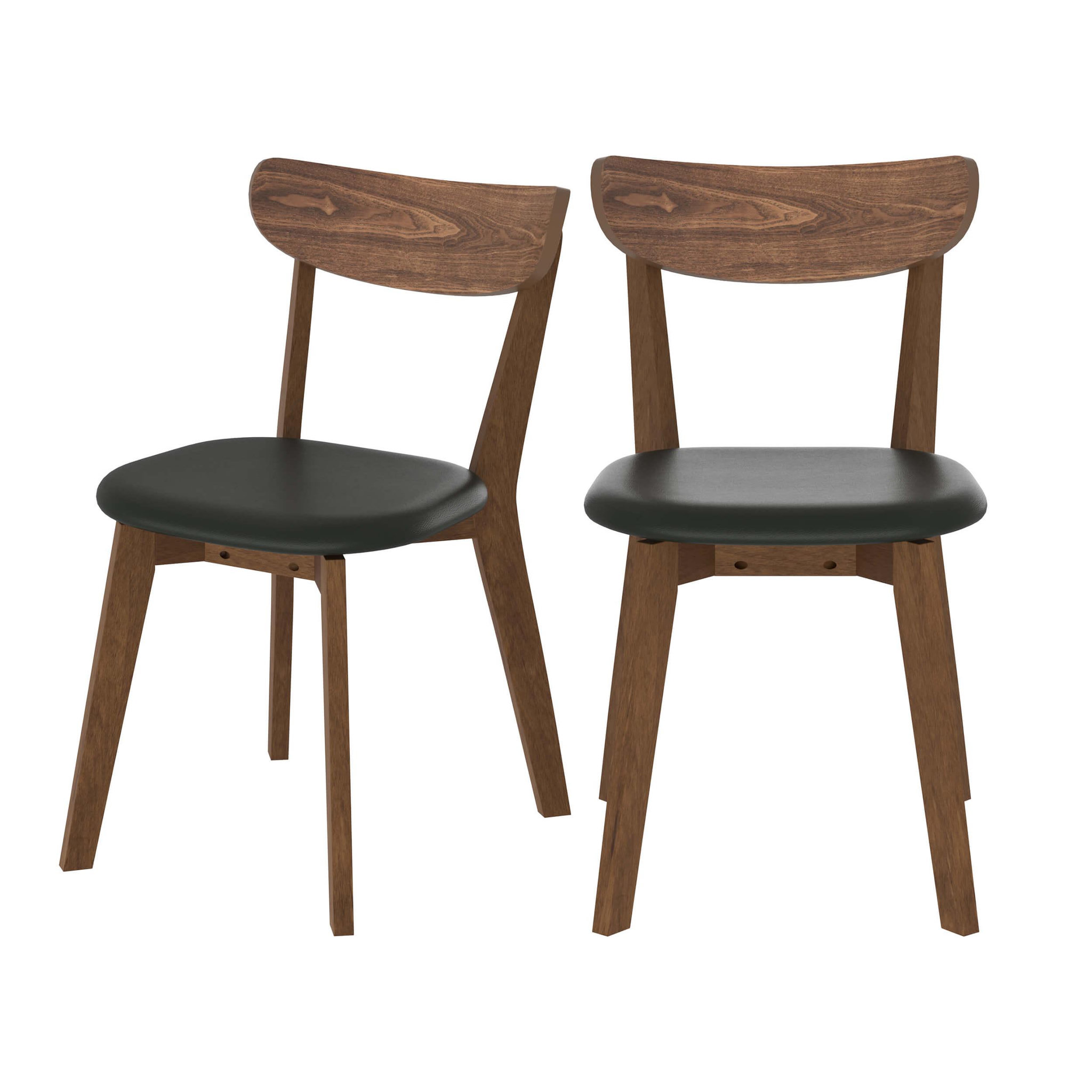 MAISON PAVANE Lot de 2 chaises en cuir synthétique noir et bois de frêne-tabata