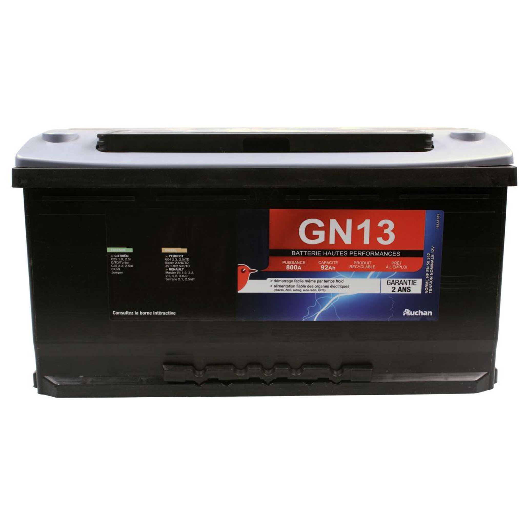 Voir la diapositive 1 : AUCHAN Batterie pour voiture GN13 800A 92Ah