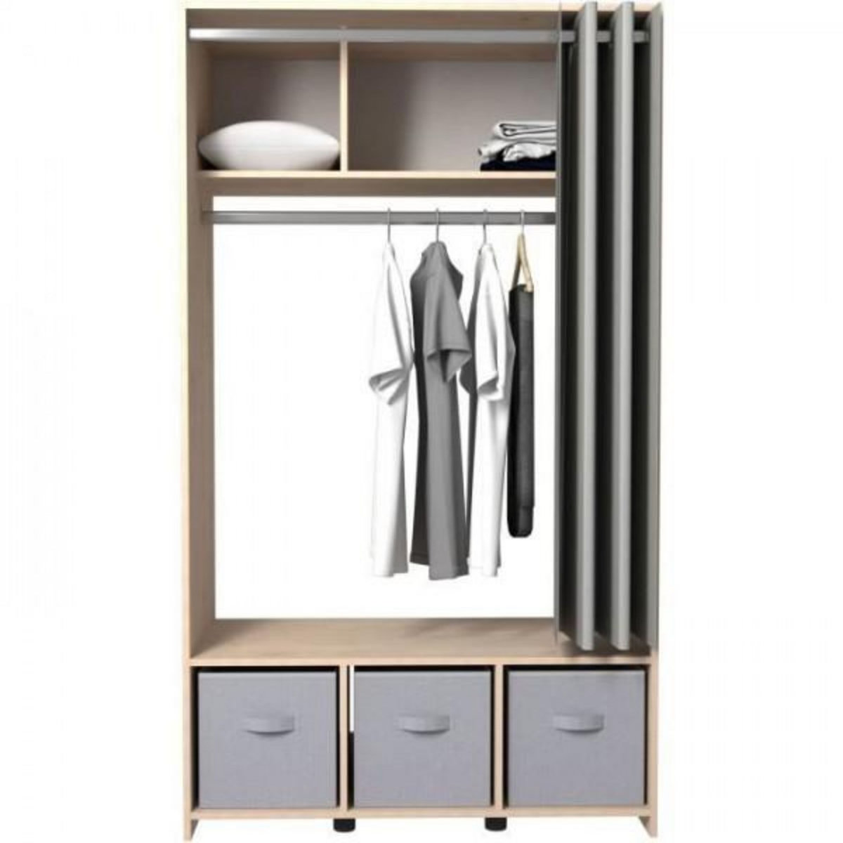 EKIPA Kit dressing Vestiaire ARTIC avec rideau - Chene Jackson - 1 penderie - L 103 x H 180,4 x P 50,3 cm - EKIPA