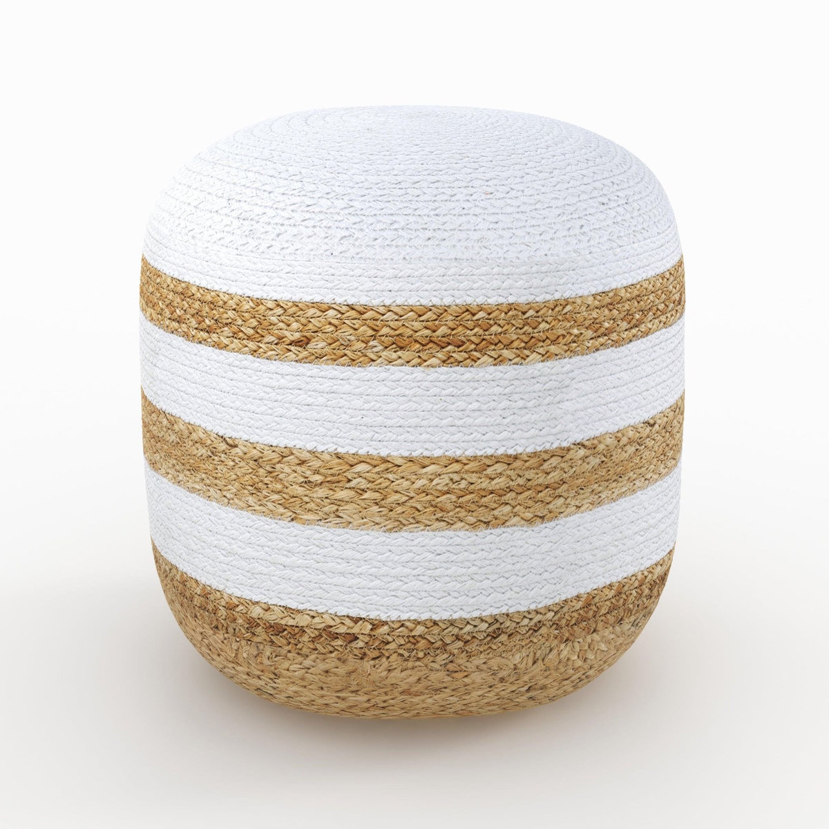 Rendez vous déco Pouf rond en jute, rayures blanches D40 cm-Billy