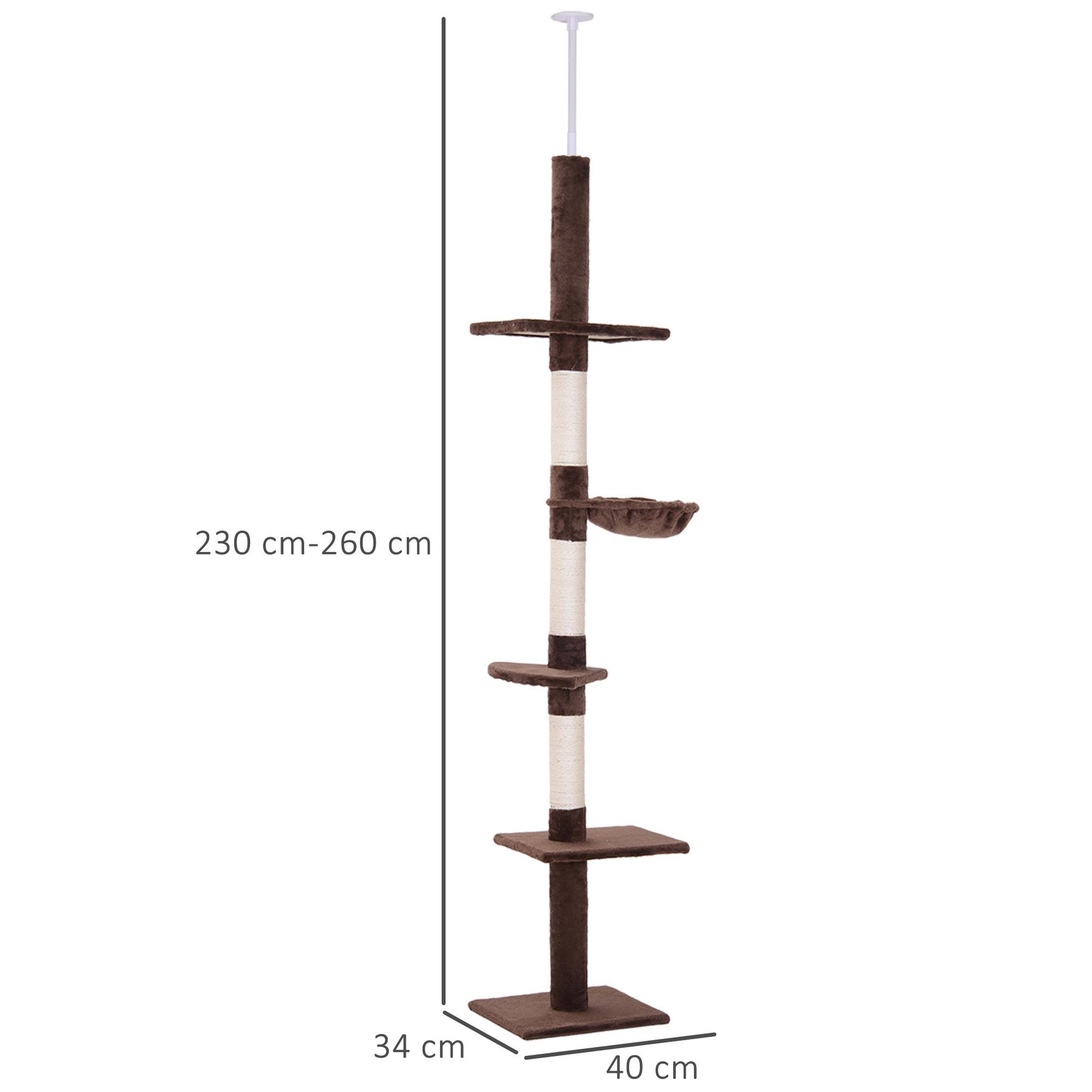 Voir la diapositive 3 : PAWHUT Arbre à chat poteau à griffer l40 x l 34 x h 230-260 cm 5 niveaux d'activités marron