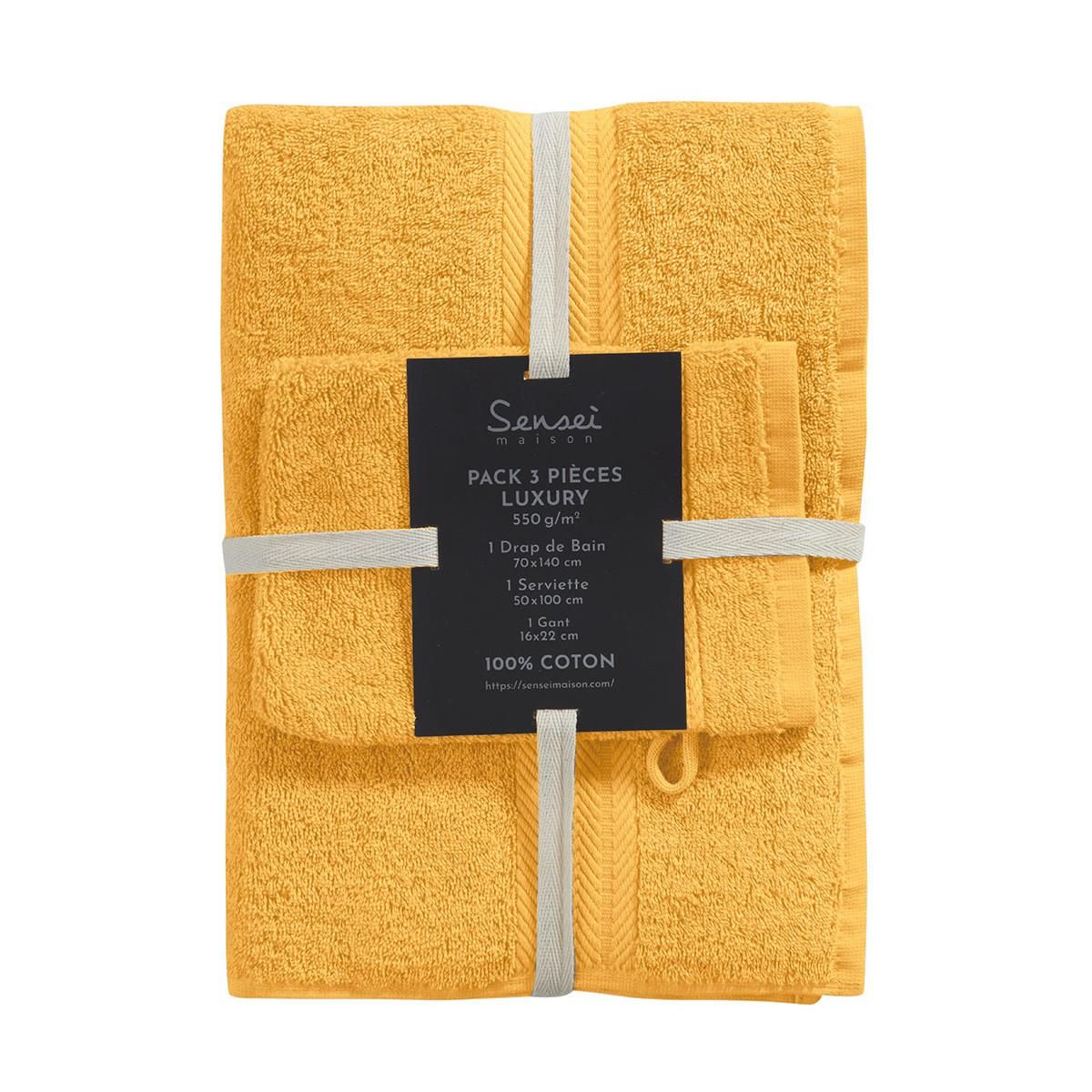 Sensei Maison Ensemble de bain 3 pièces (1 drap de bain + 1 serviette de toilette + 1 gant) LUXURY