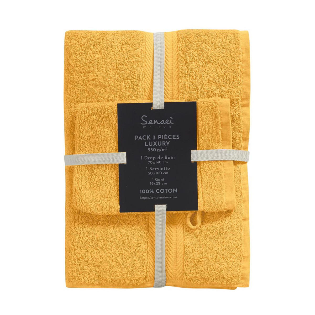 Sensei Maison Ensemble de bain 3 pièces (1 drap de bain + 1 serviette de toilette + 1 gant) LUXURY