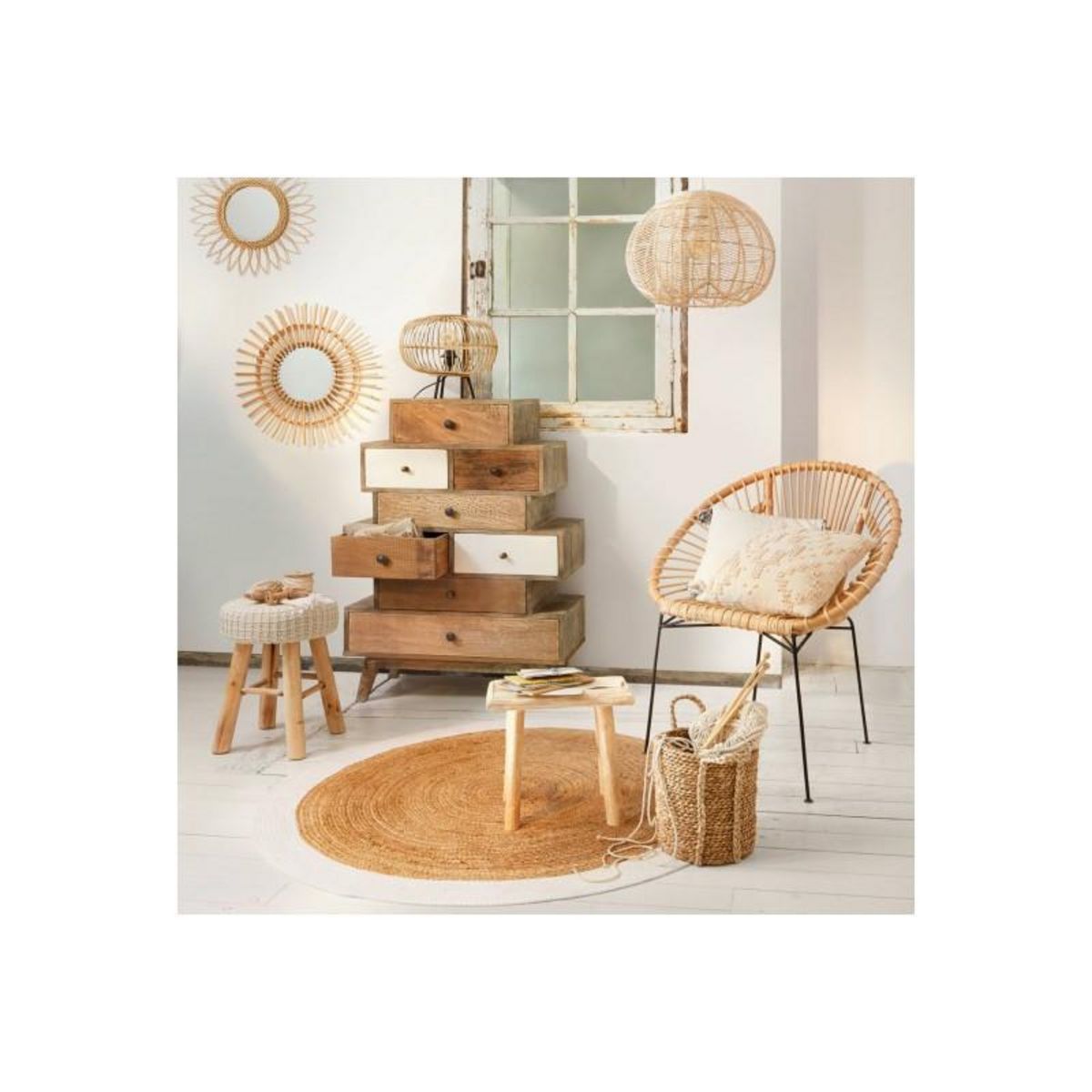 ATMOSPHERA Tapis rond jute bord noir ou blanc diamètre 120 cm Atmosphera -  - Tapis rond 120 cm -  -