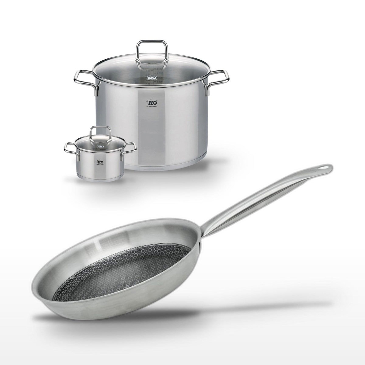 ELO Lot 2 Faitouts 14/26cm & Poêle 28cm Elo Relief Solution