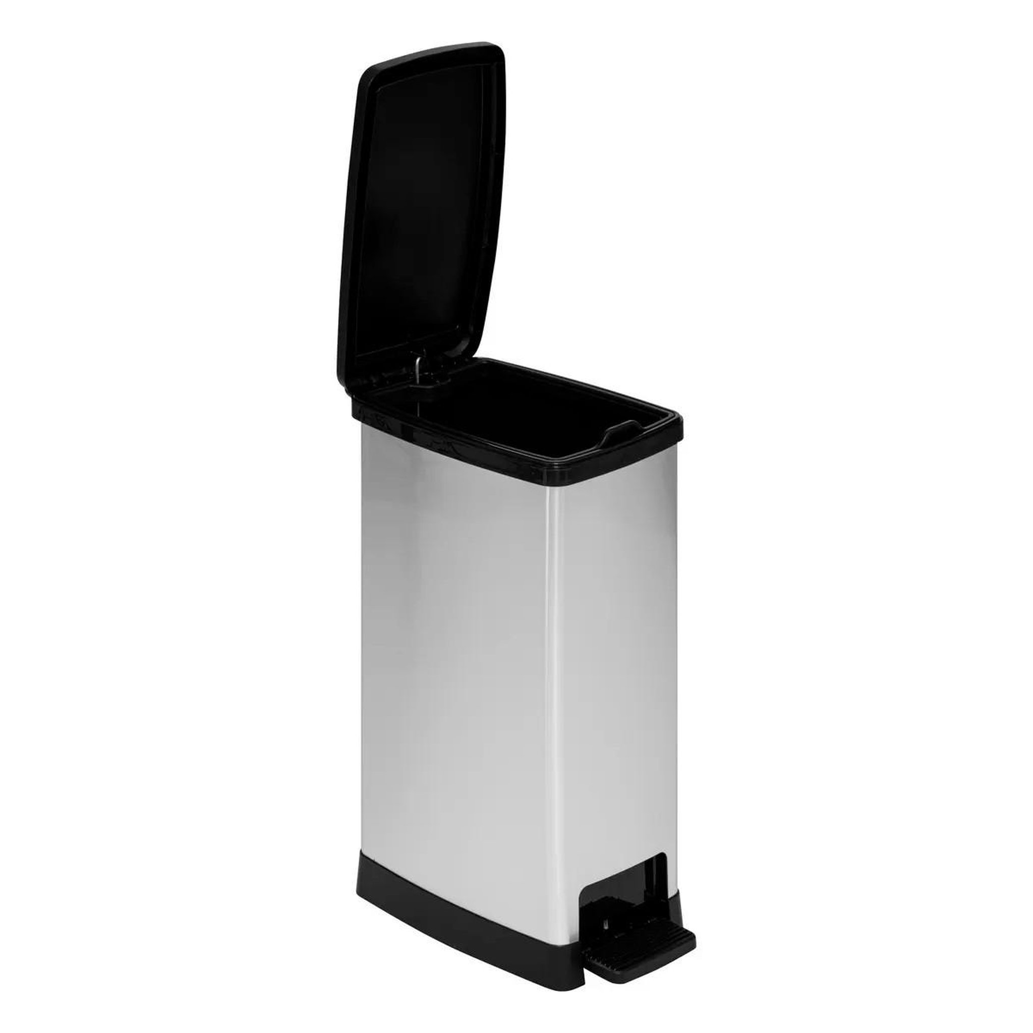 Voir la diapositive 2 : FIVE Poubelle à pédale  slim  40l argent
