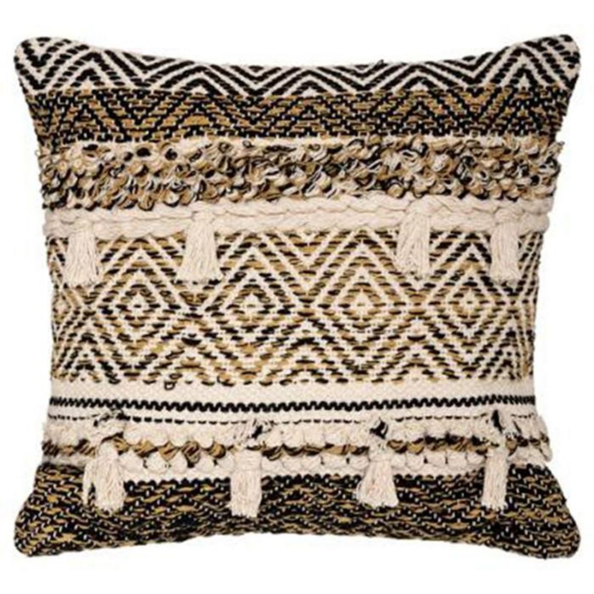 ATMOSPHERA Coussin Déco  Pompons  45x45cm Noir & Ocre