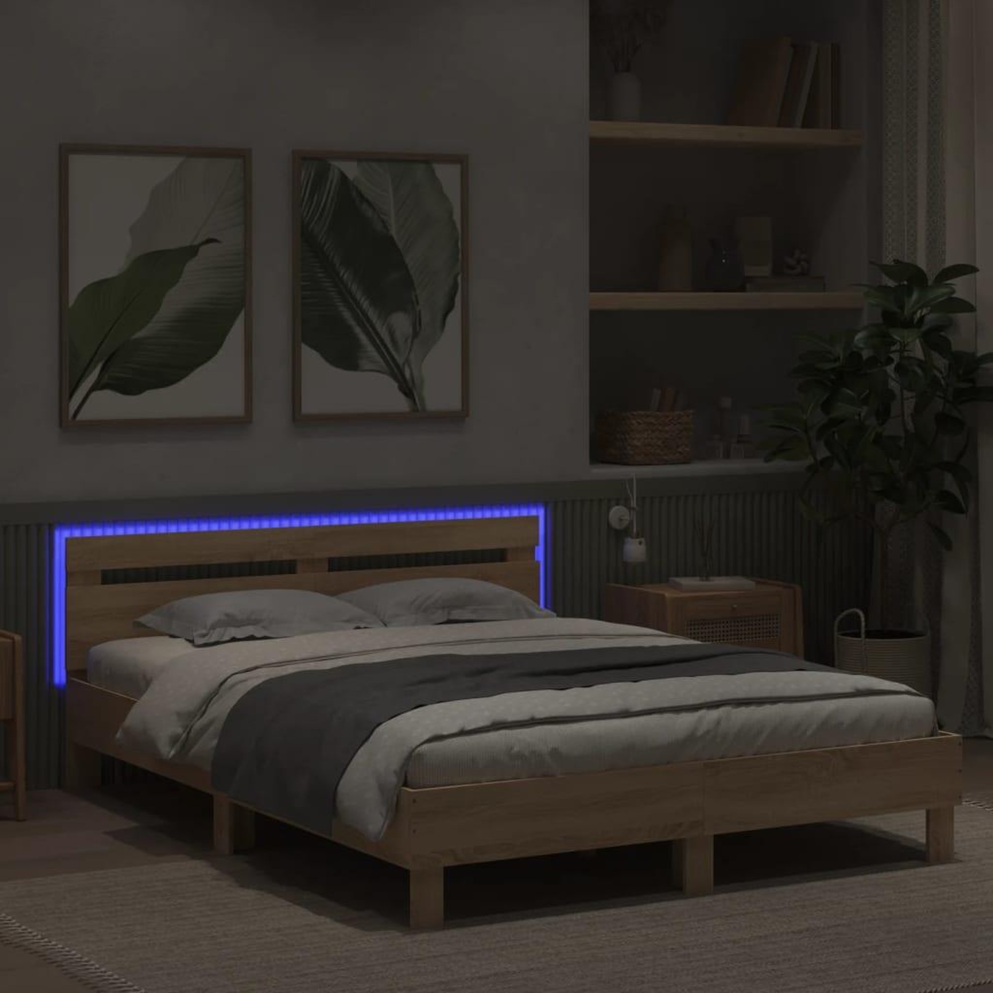 Voir la diapositive 4 : VIDAXL Cadre de lit avec LED sans matelas chene sonoma 150x200 cm