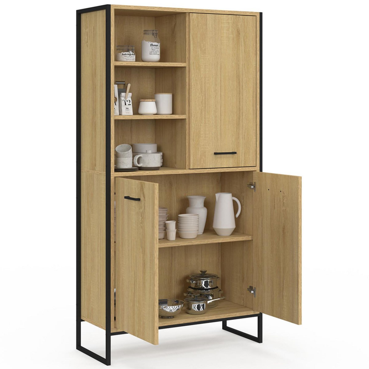 ID MARKET Buffet haut H. 160 cm DETROIT 3 portes design industriel