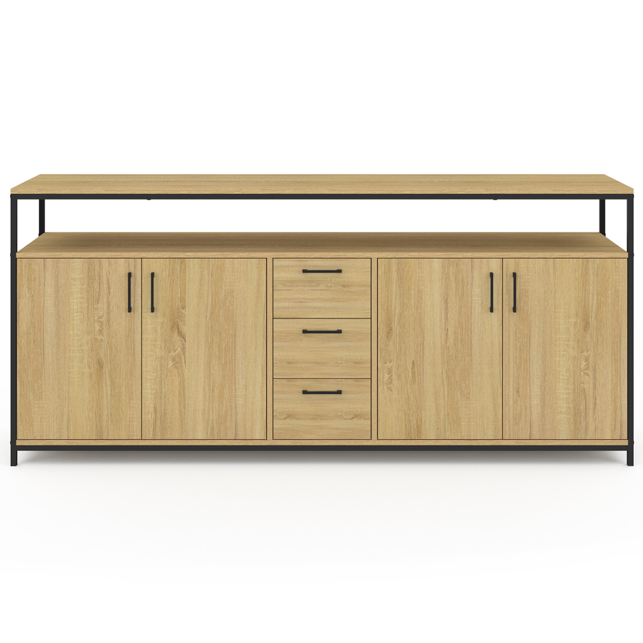 Voir la diapositive 3 : ID MARKET Buffet 180 cm detroit xxl 4 portes et tiroirs design industriel