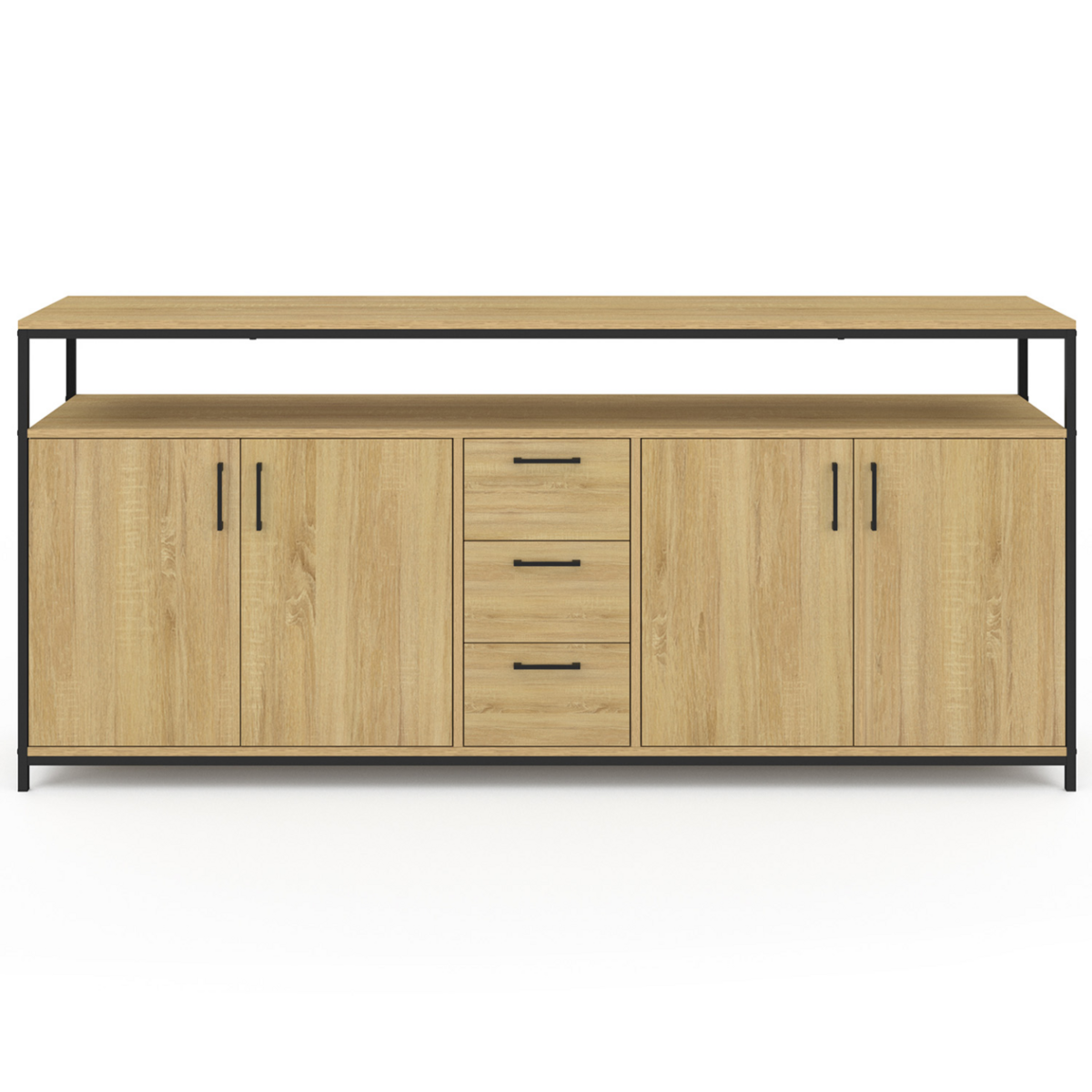 ID MARKET Buffet 180 cm DETROIT XXL 4 portes et tiroirs design industriel