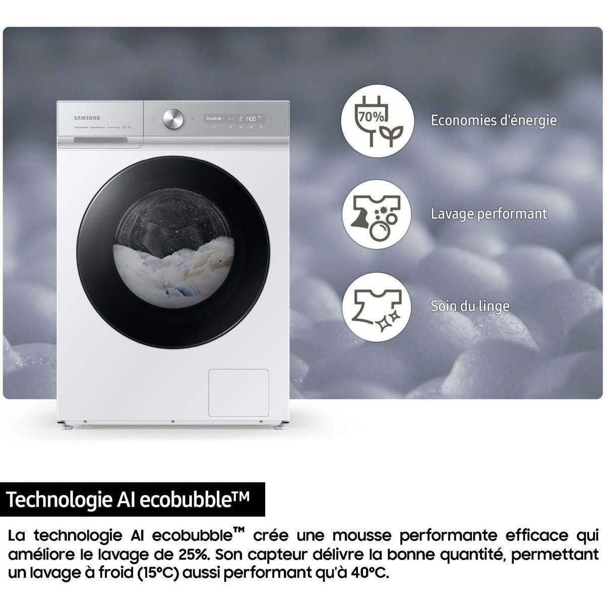 Samsung Lave linge hublot WW90DG6U85LK Bespoke AI