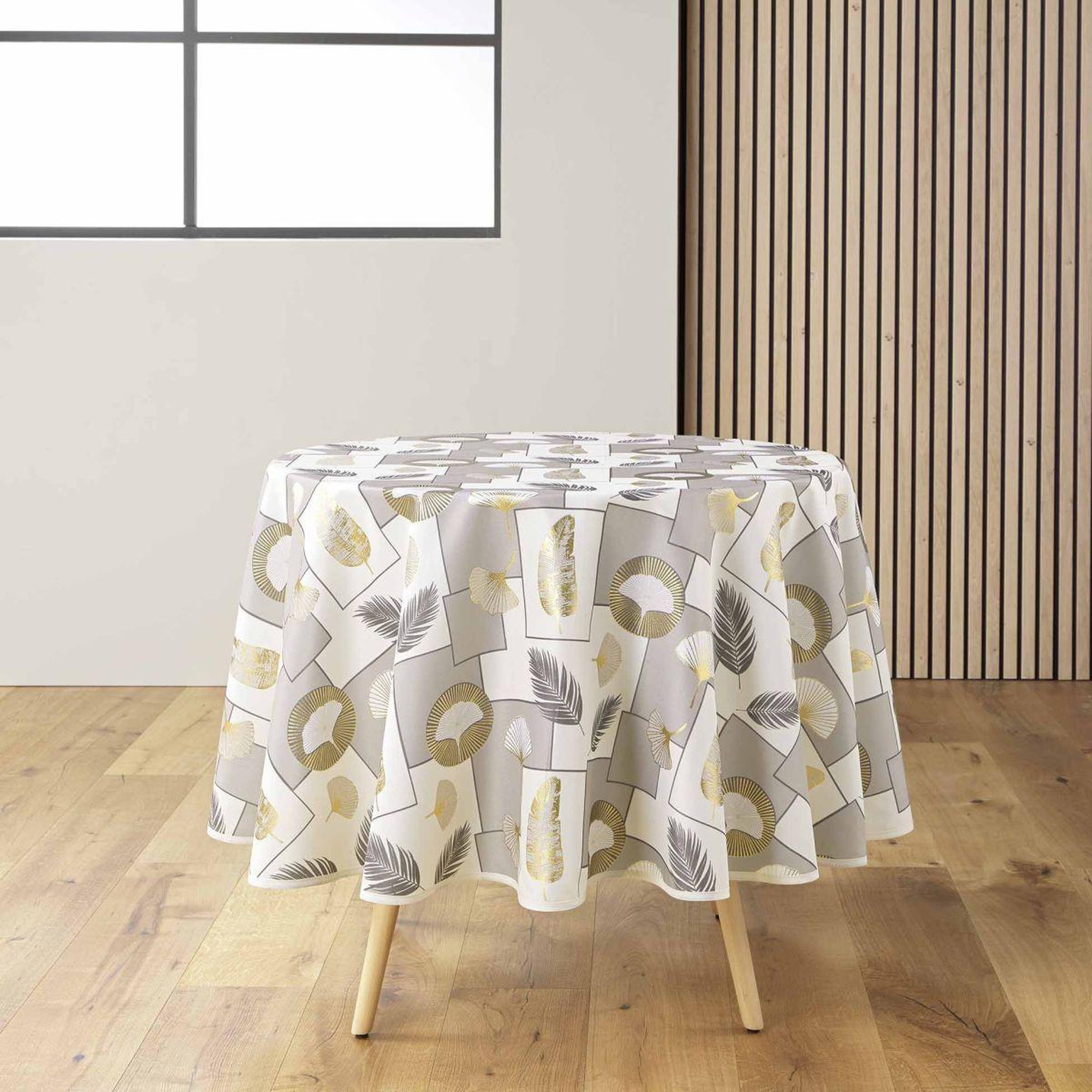 Douceur d'Intérieur Nappe ronde antitache imprimé  natane  180cm naturel