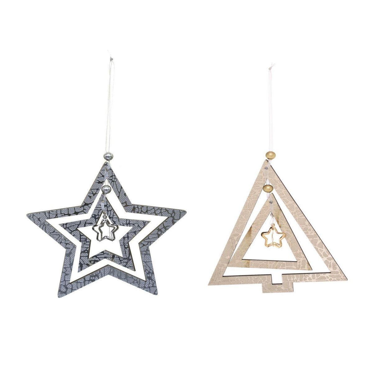 TOILINUX 2 Décorations pour sapin de Noël design 3D Dahlia - Gris et beige