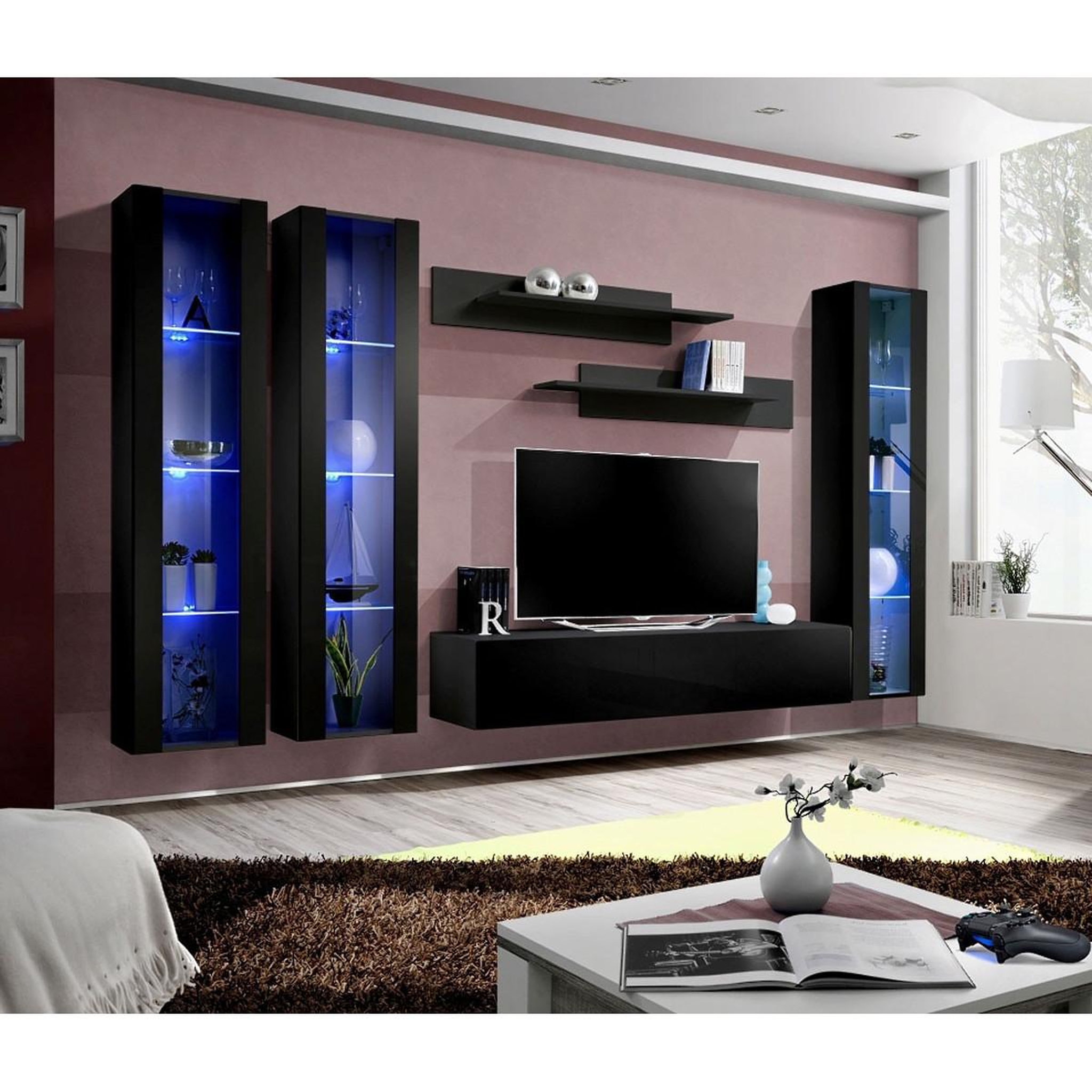 Voir la diapositive 4 : Paris Prix Ensemble meuble tv mural  fly c2  310cm noir