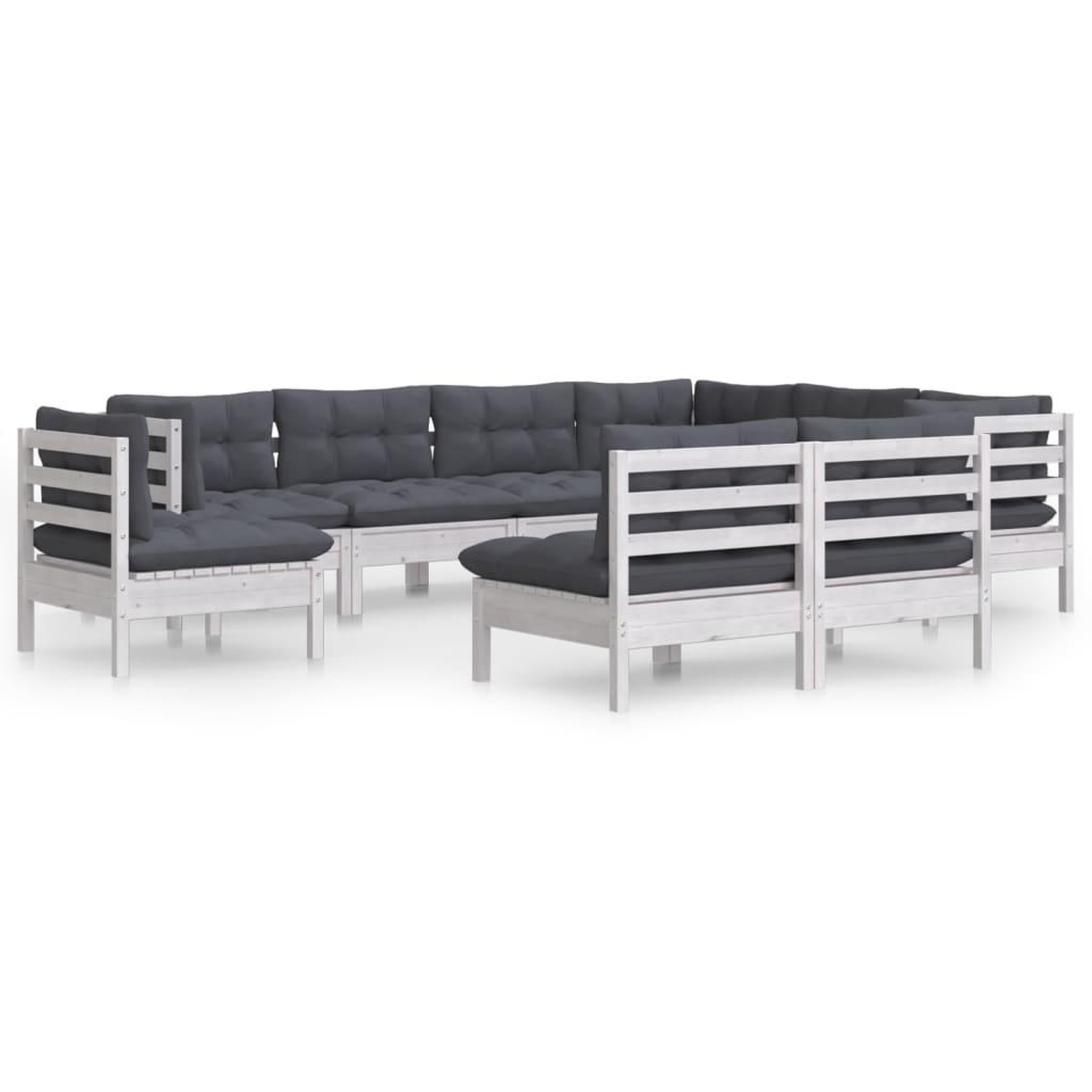 Voir la diapositive 2 : VIDAXL Salon de jardin 9 pcs avec coussins blanc bois de pin massif