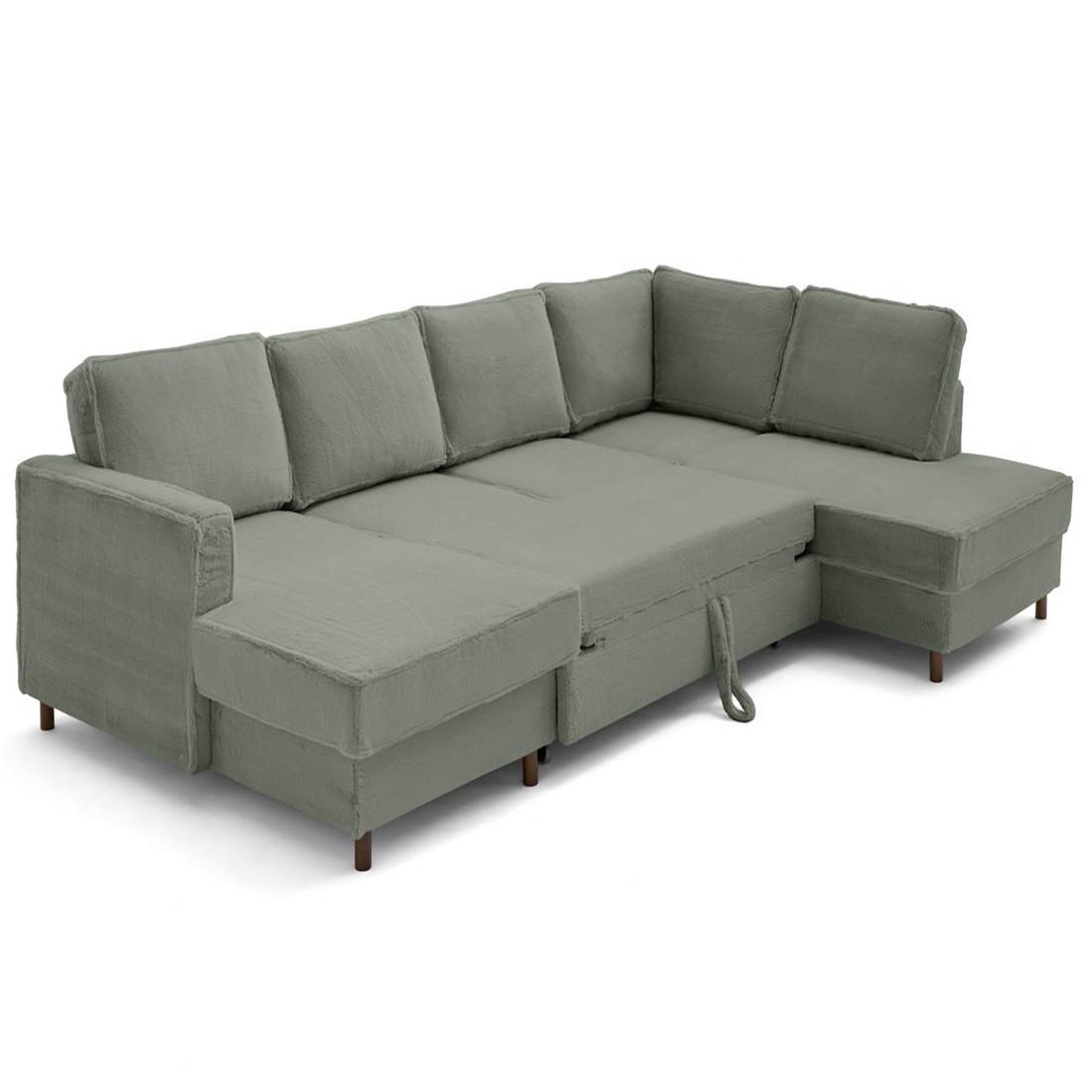 Voir la diapositive 2 : LISA DESIGN Jake - canapé panoramique d'angle droit 7 places convertible avec coffre en fausse fourrure