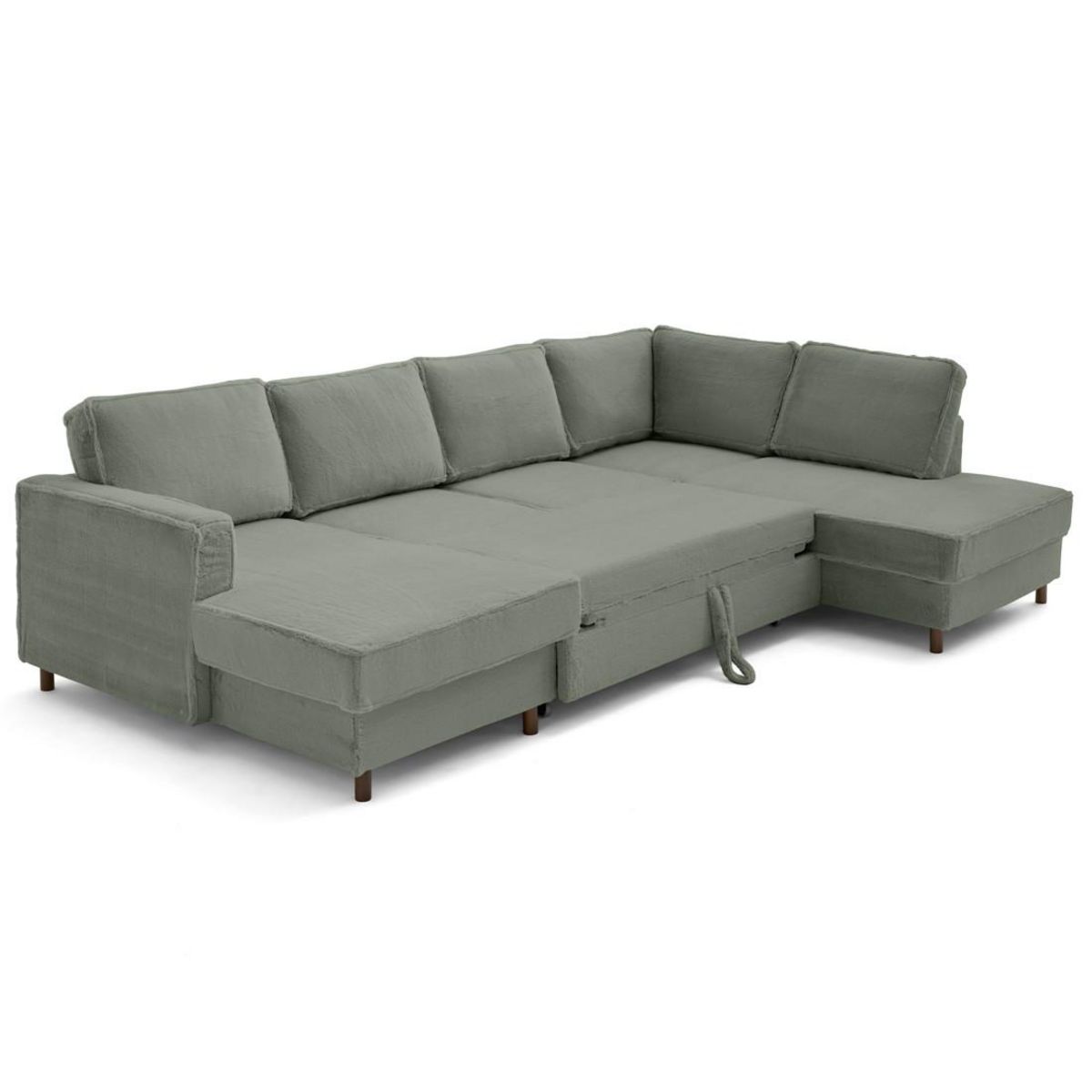 LISA DESIGN Jake - canapé panoramique d'angle droit 7 places convertible avec coffre en fausse fourrure