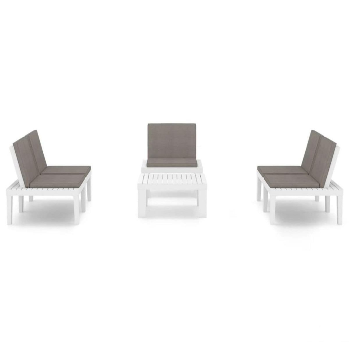 VIDAXL Salon de jardin 4 pcs avec coussins Plastique Blanc